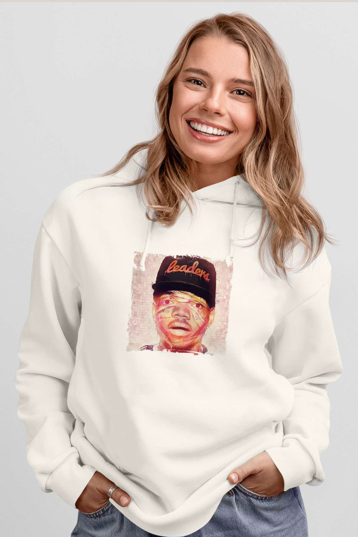 Chance The Rapper Baskılı Unisex Beyaz Kapüşonlu Sweatshirt