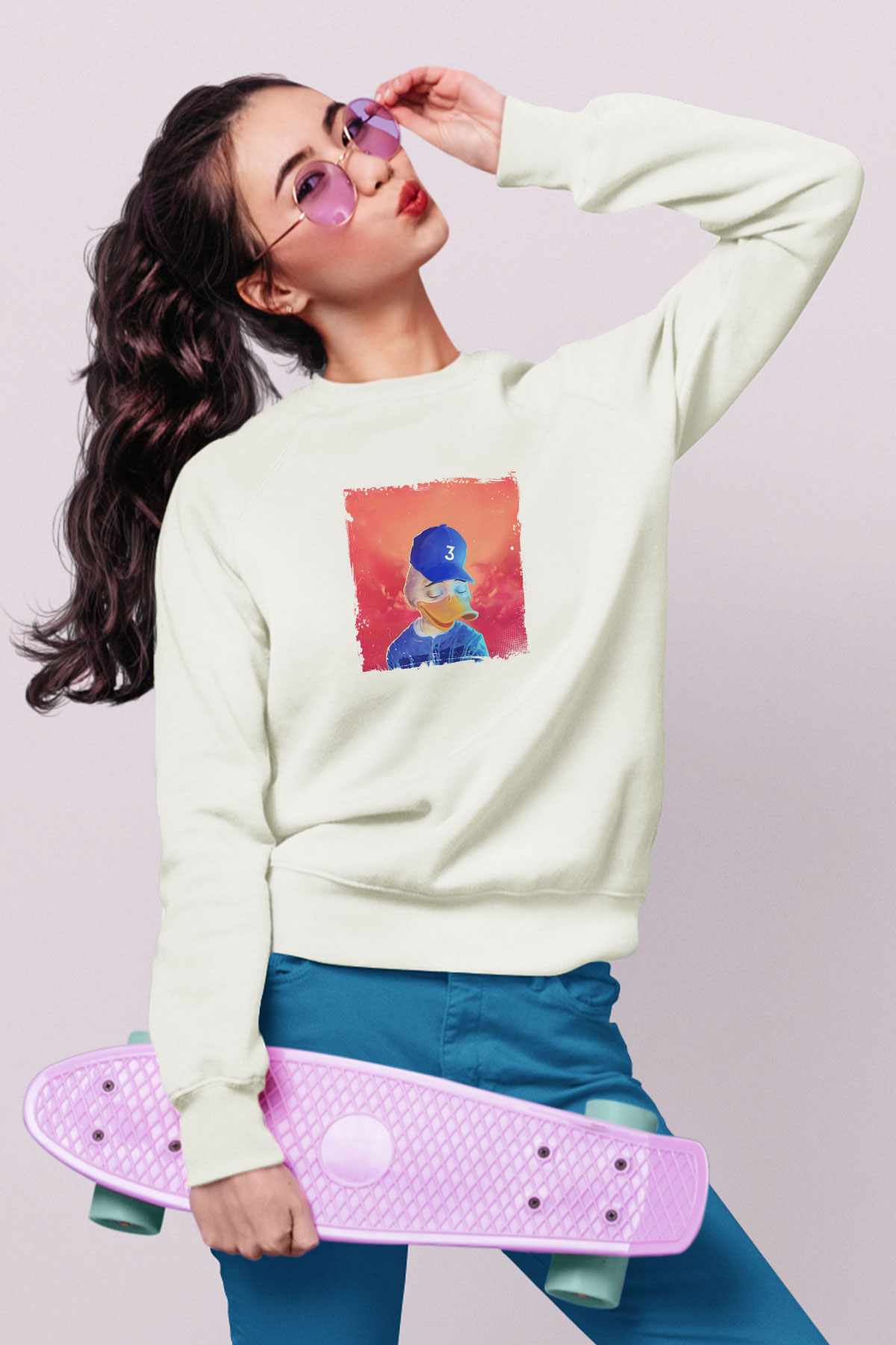 Chance The Rapper Baskılı Unisex Beyaz Sweatshirt