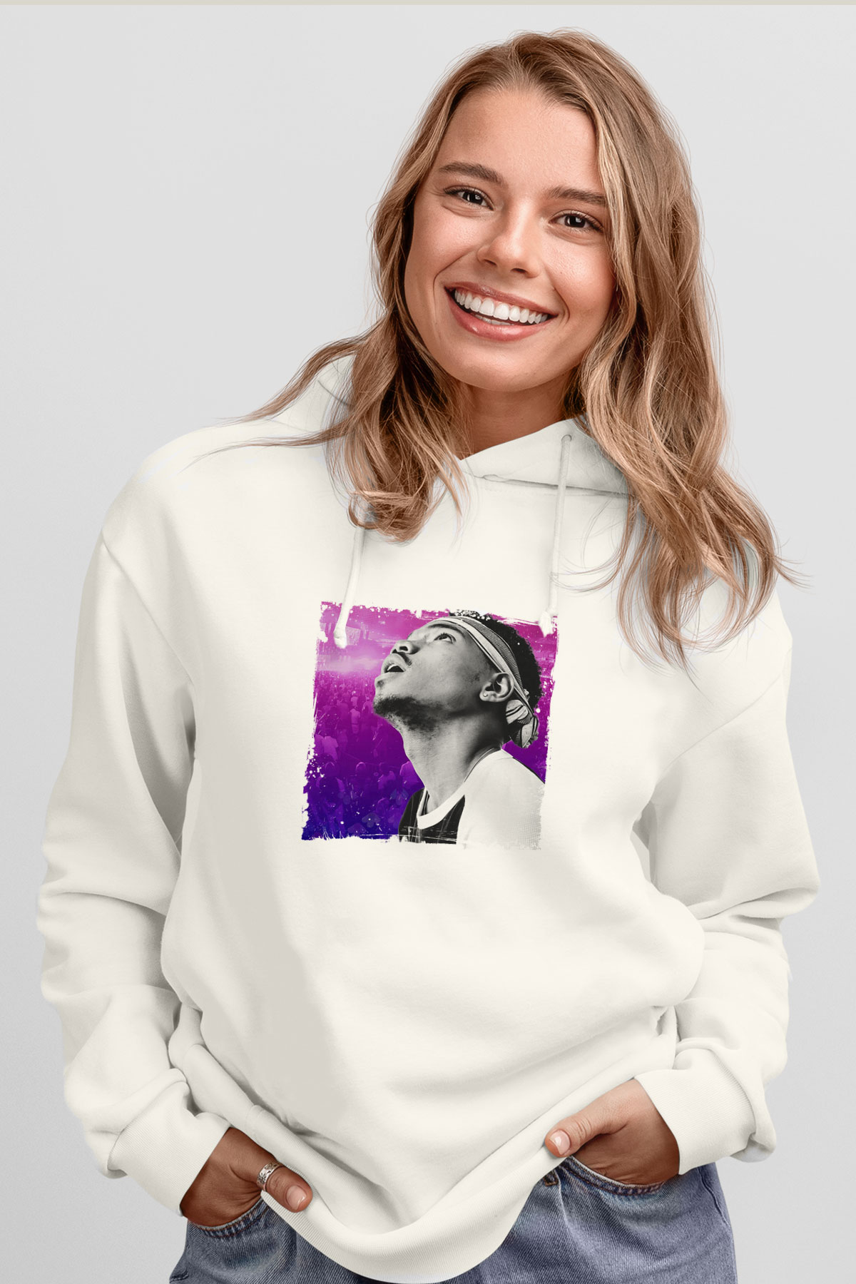 Chance The Rapper Baskılı Unisex Beyaz Kapüşonlu Sweatshirt