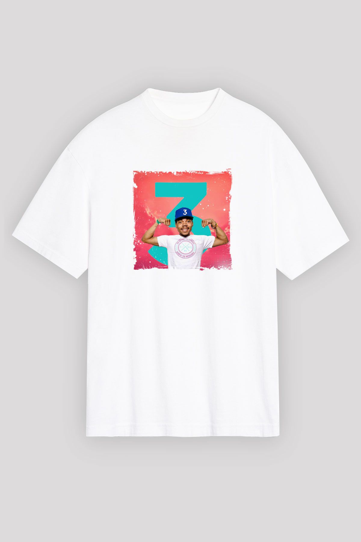 Chance The Rapper Baskılı Oversize Beyaz Tişört
