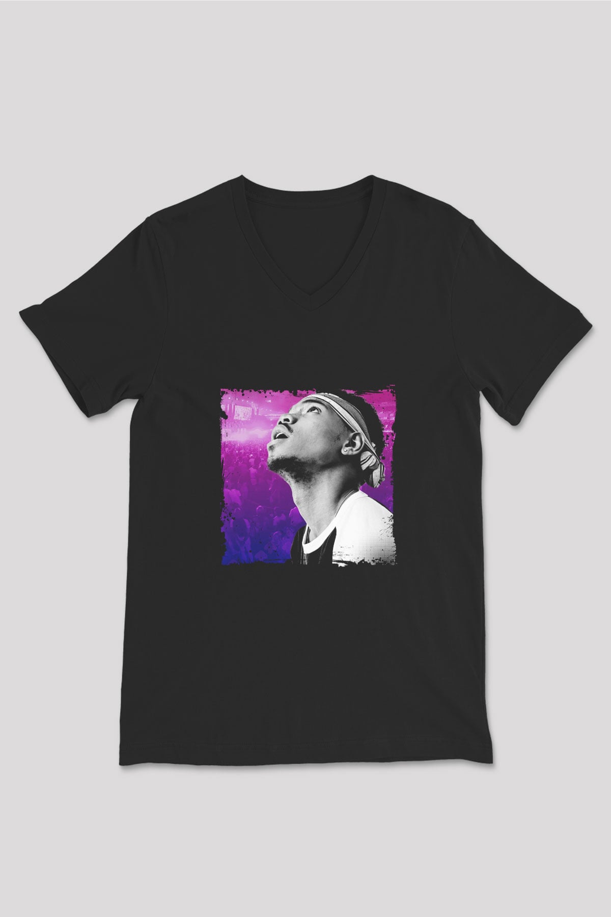 Chance The Rapper Baskılı Unisex Siyah V Yaka Tişört