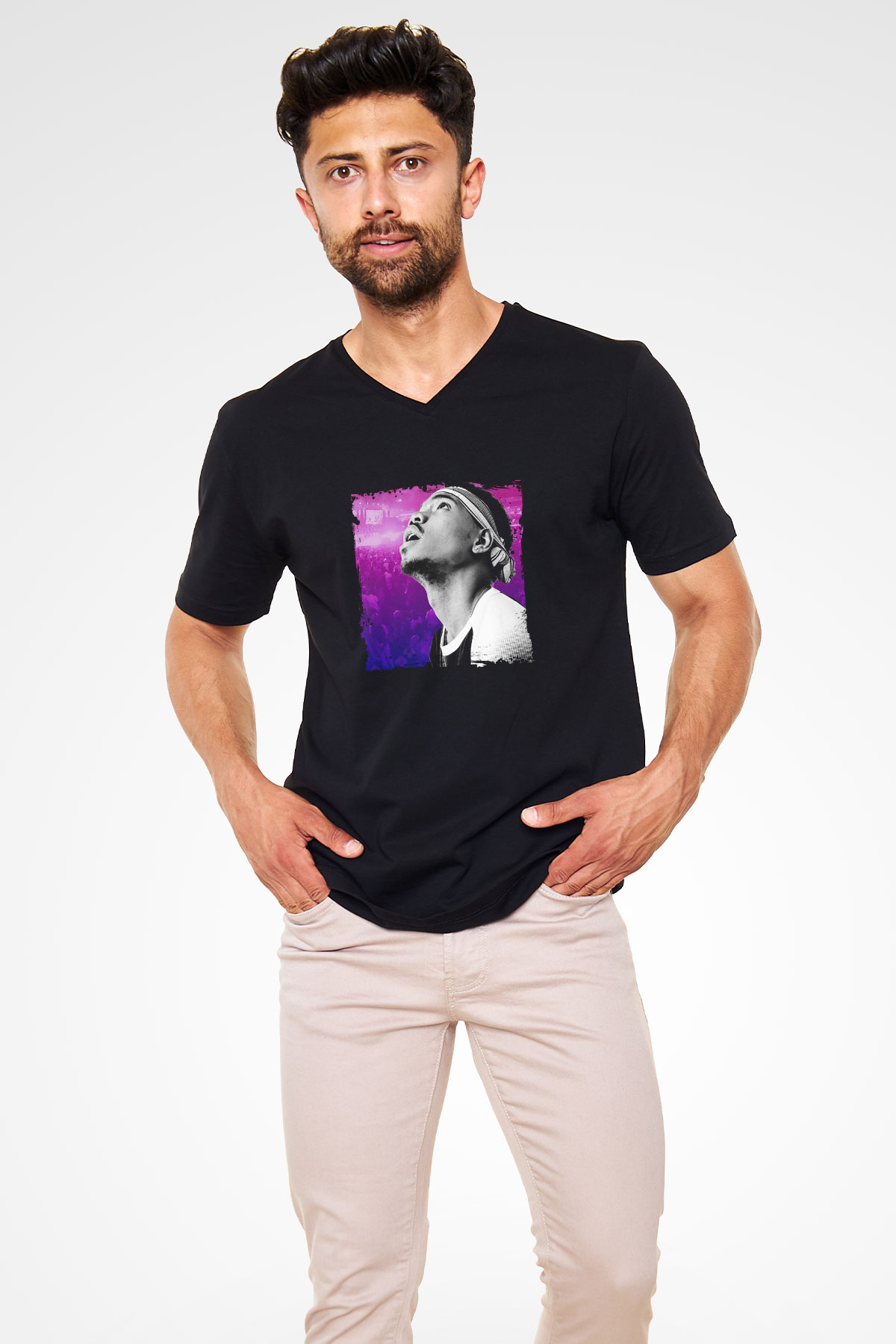 Chance The Rapper Baskılı Unisex Siyah V Yaka Tişört