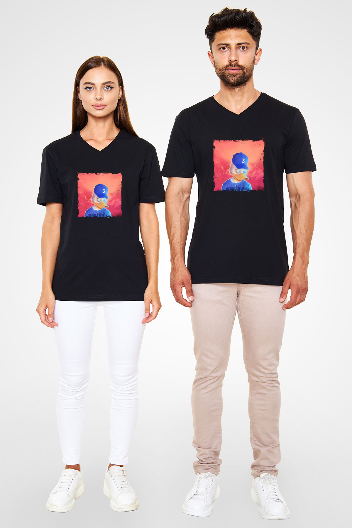 Chance The Rapper Baskılı Unisex Siyah V Yaka Tişört