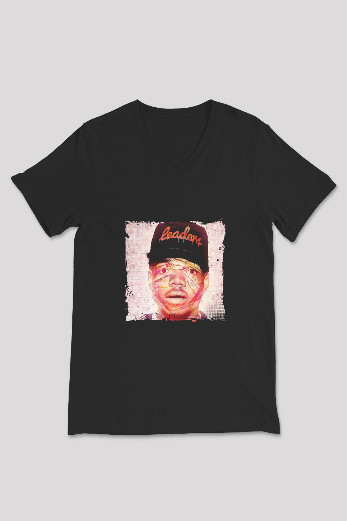 Chance The Rapper Baskılı Unisex Siyah V Yaka Tişört