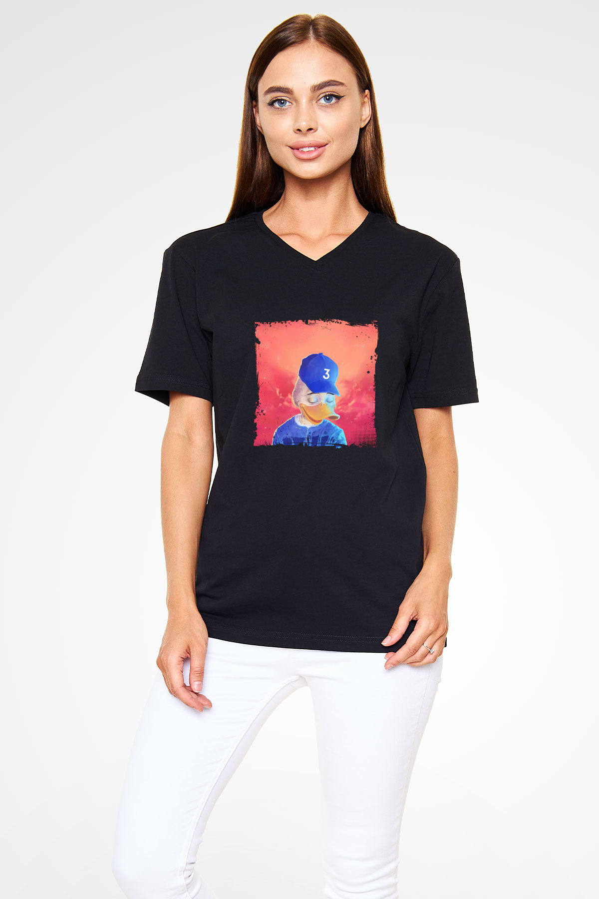 Chance The Rapper Baskılı Unisex Siyah V Yaka Tişört