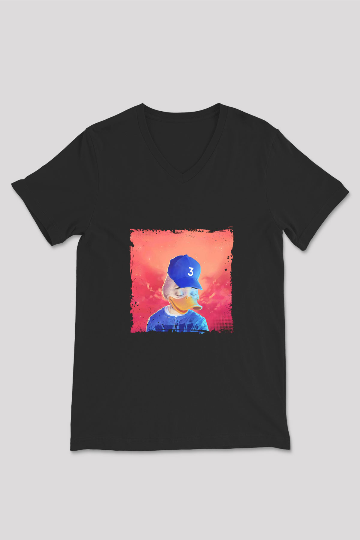 Chance The Rapper Baskılı Unisex Siyah V Yaka Tişört