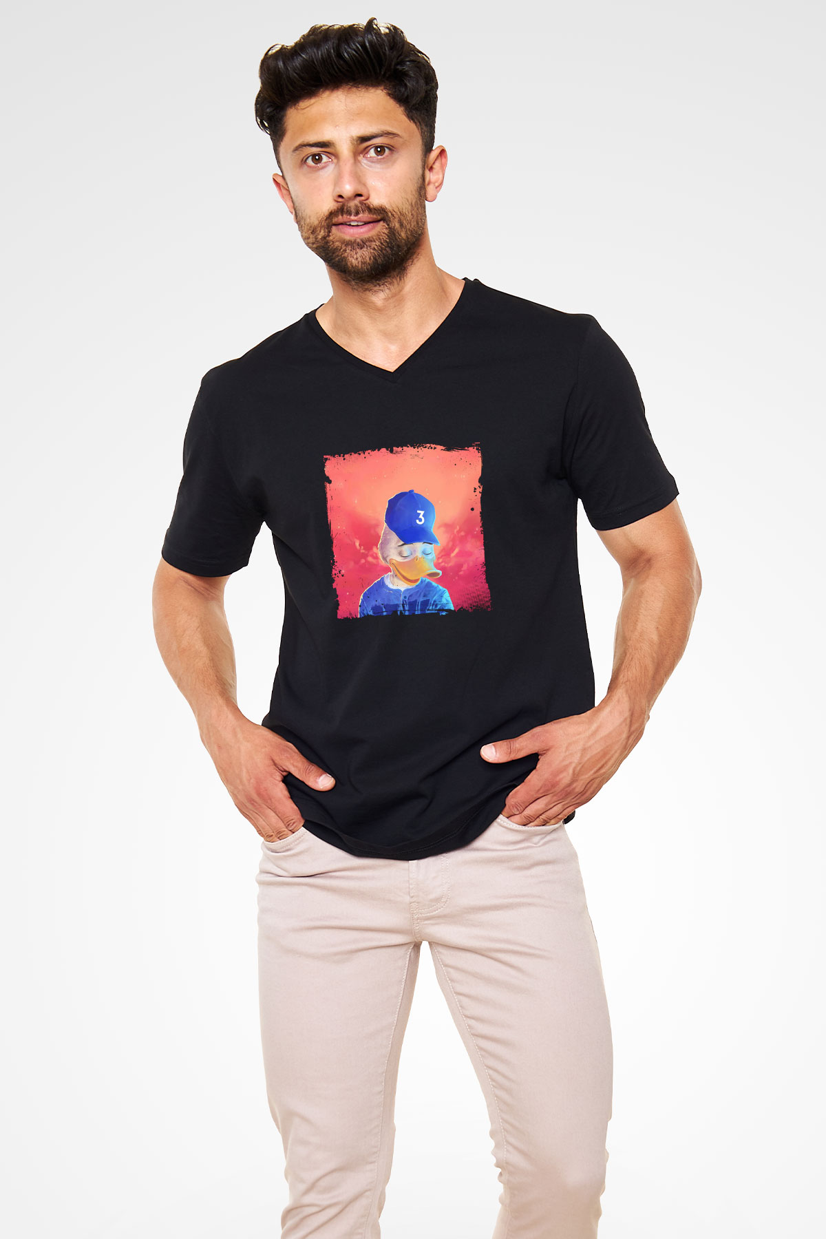 Chance The Rapper Baskılı Unisex Siyah V Yaka Tişört