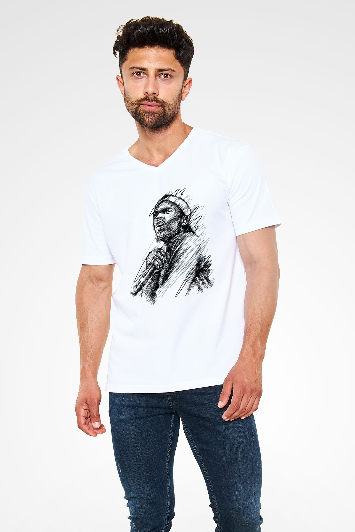 Chance The Rapper Beyaz Unisex V Yaka Tişört
