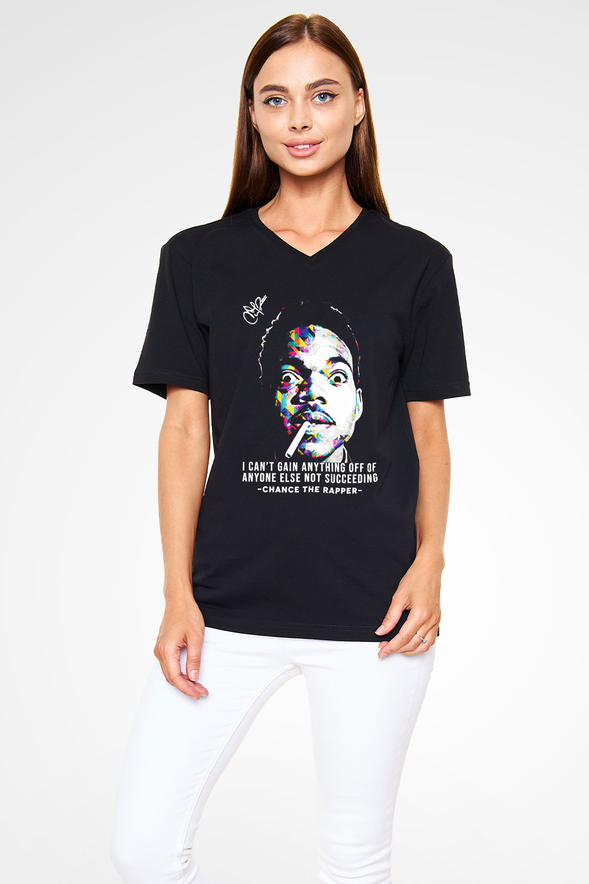Chance The Rapper Siyah Unisex V Yaka Tişört