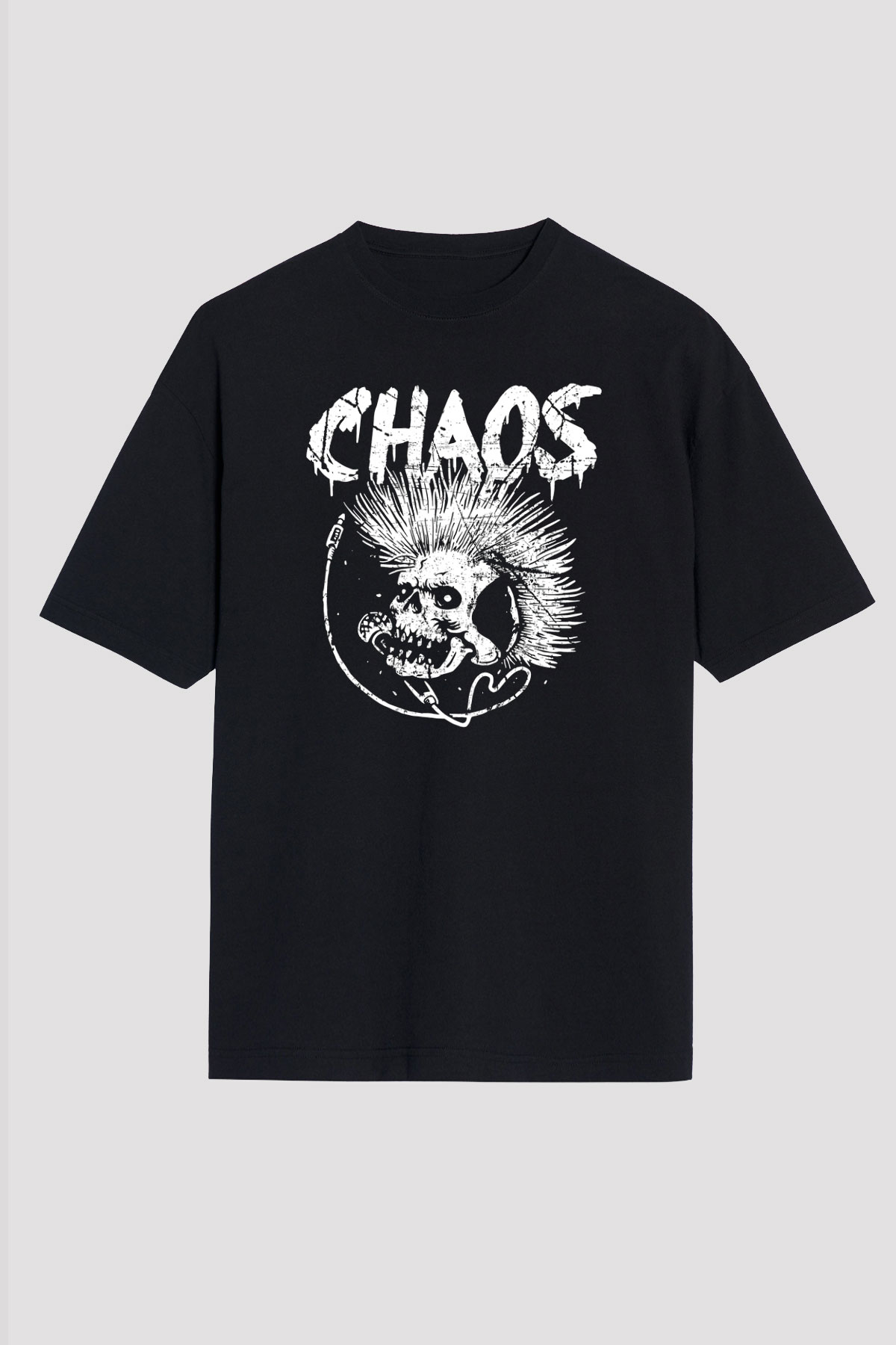 Chaos UK Baskılı Unisex Siyah Oversize Tişört - Tshirt