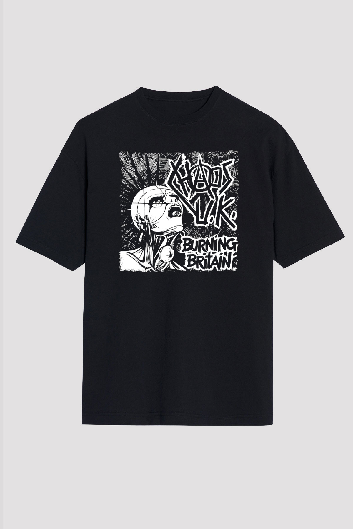 Chaos UK Baskılı Unisex Siyah Oversize Tişört - Tshirt