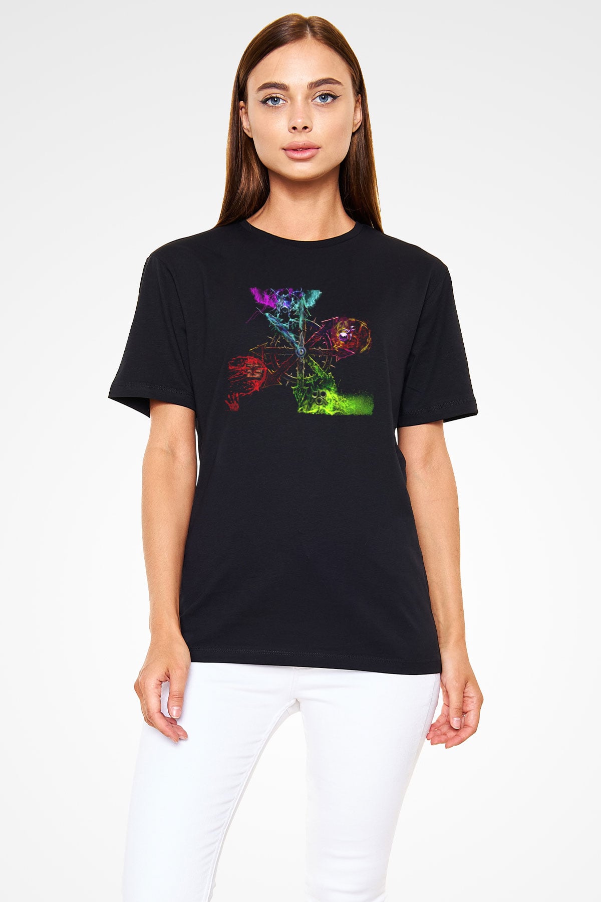 Chaos UK Baskılı Unisex Siyah Tişört - Tshirt