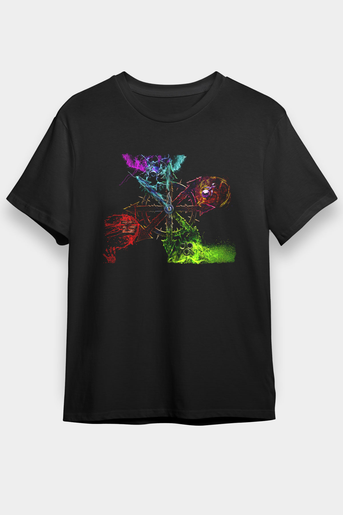 Chaos UK Baskılı Unisex Siyah Tişört - Tshirt