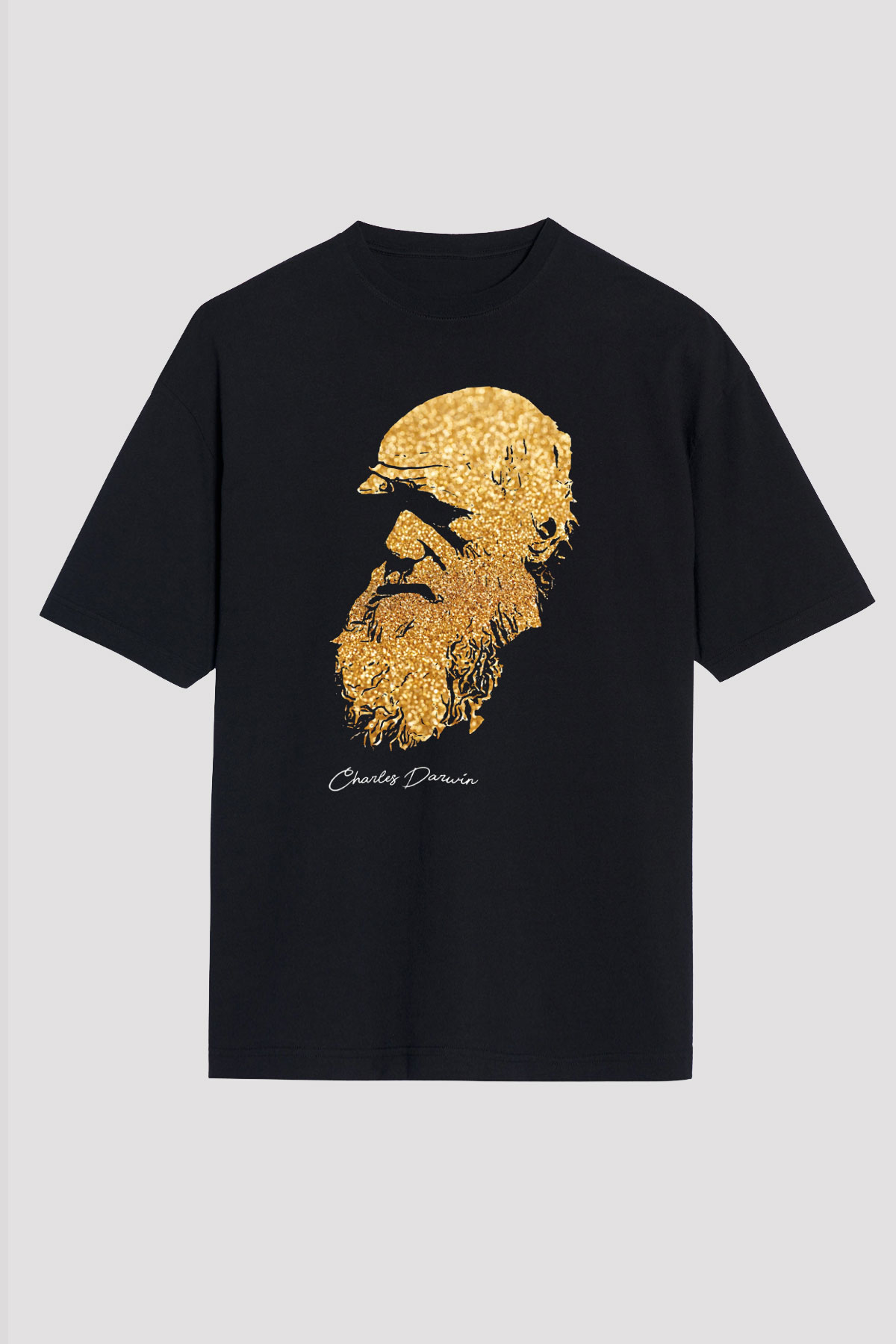 Charles Darwin Baskılı Unisex Oversize Tişört - Tshirt
