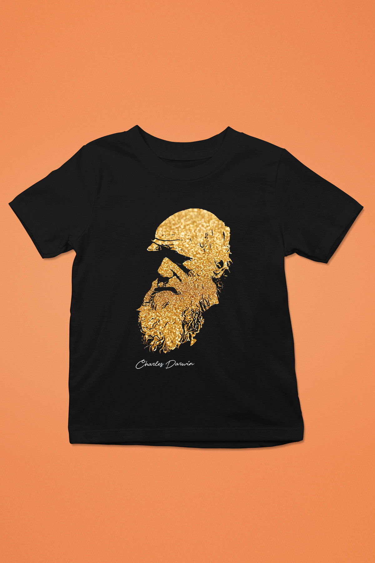 Charles Darwin Baskılı Unisex Siyah Çocuk Tişörtü - Tshirt