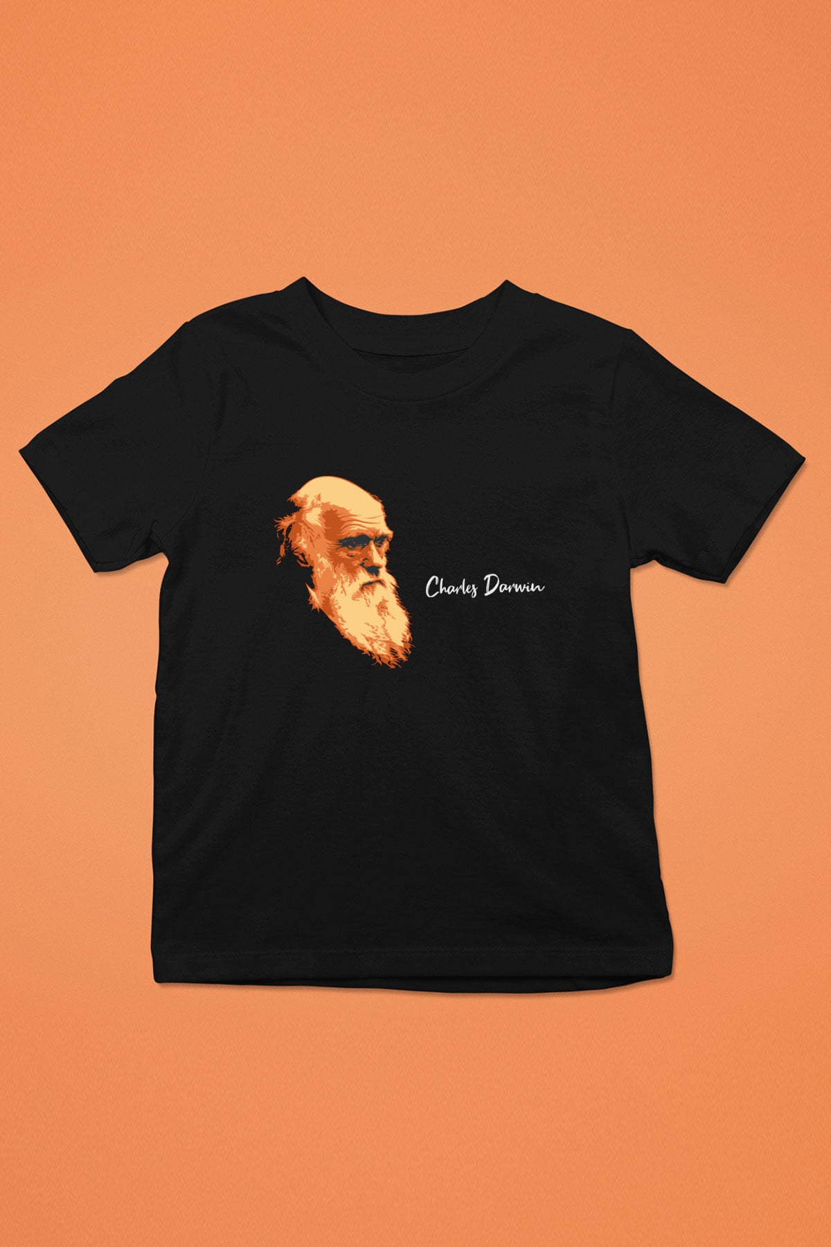 Charles Darwin Görseli Baskılı Unisex Siyah Çocuk Tişört