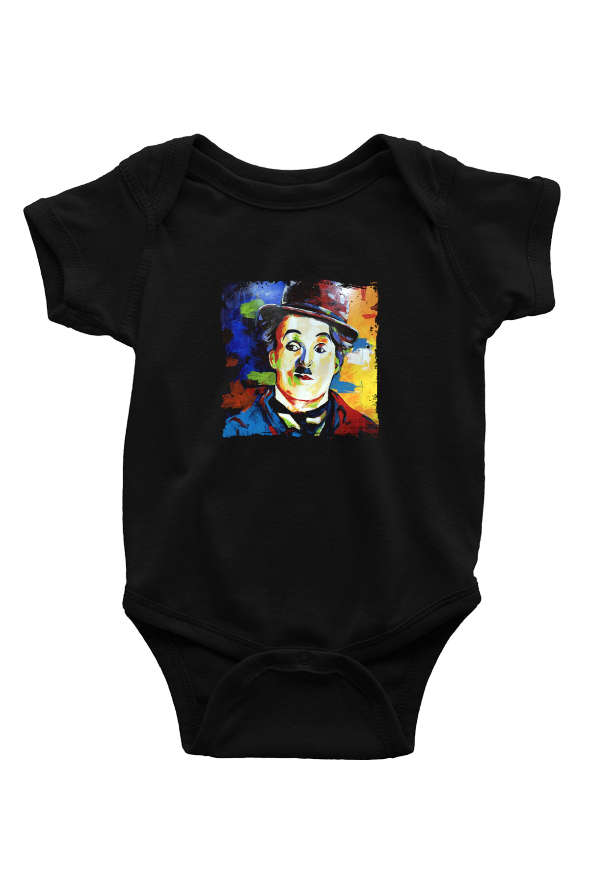 Charlie Chaplin Baskılı Unisex Siyah Bebek Body - Zıbın