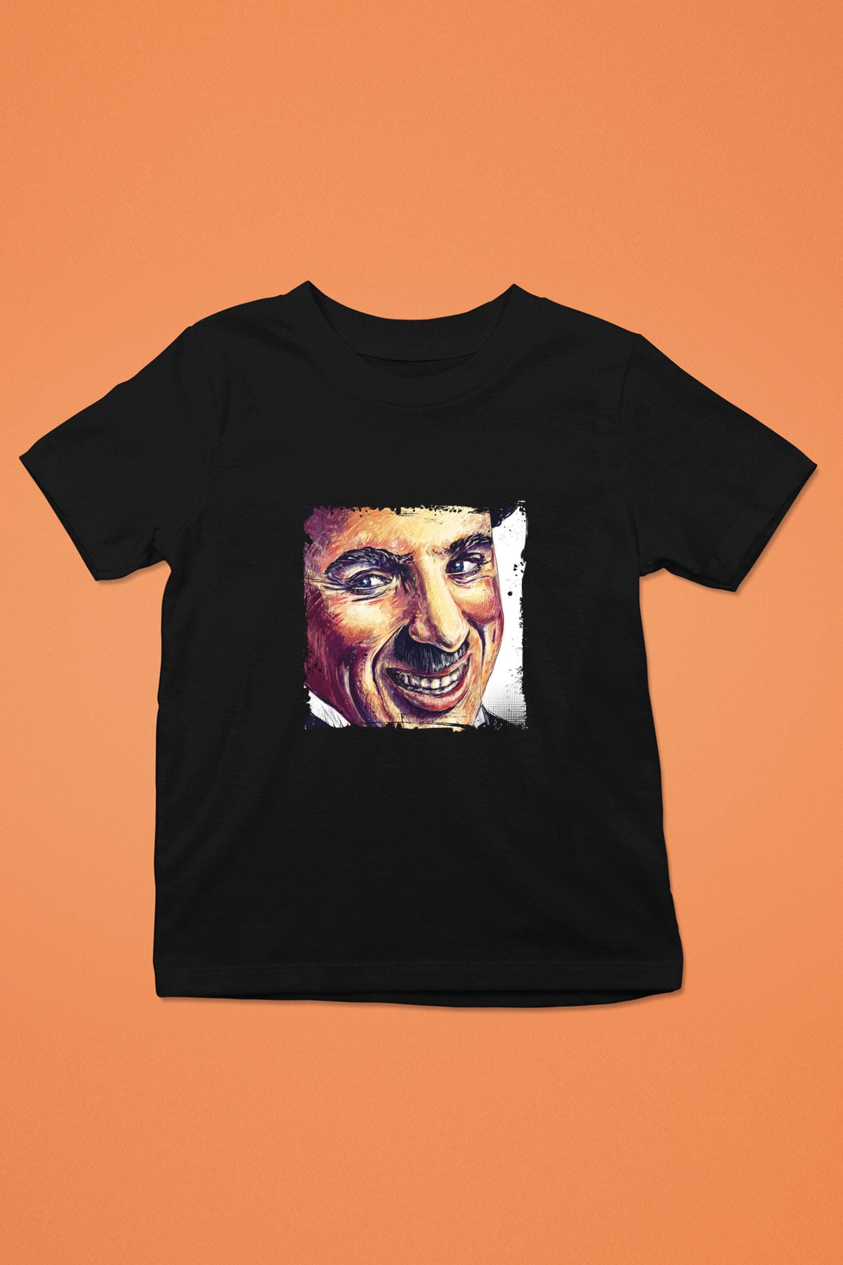 Charlie Chaplin Baskılı Unisex Siyah Çocuk Tişört