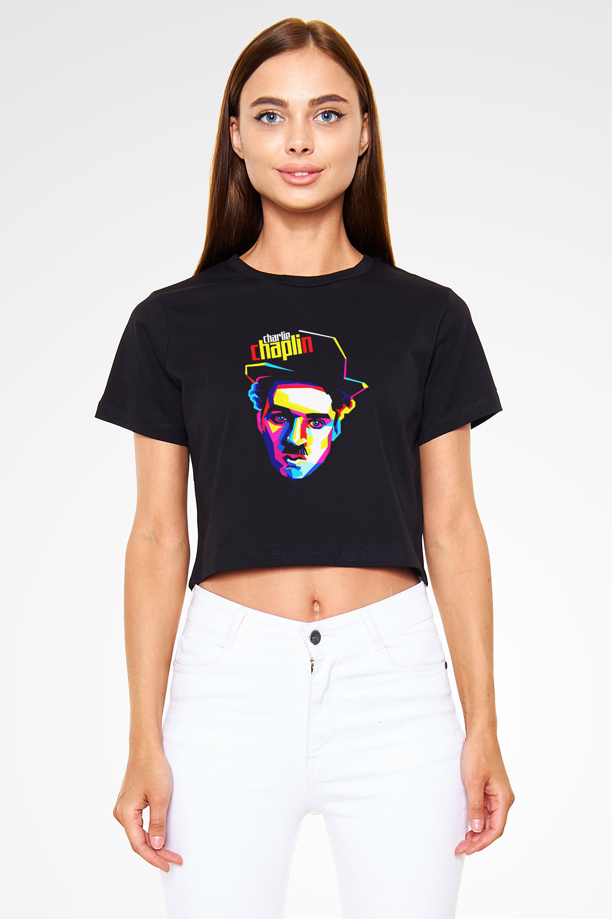 Charlie Chaplin Siyah Crop Top Tişört