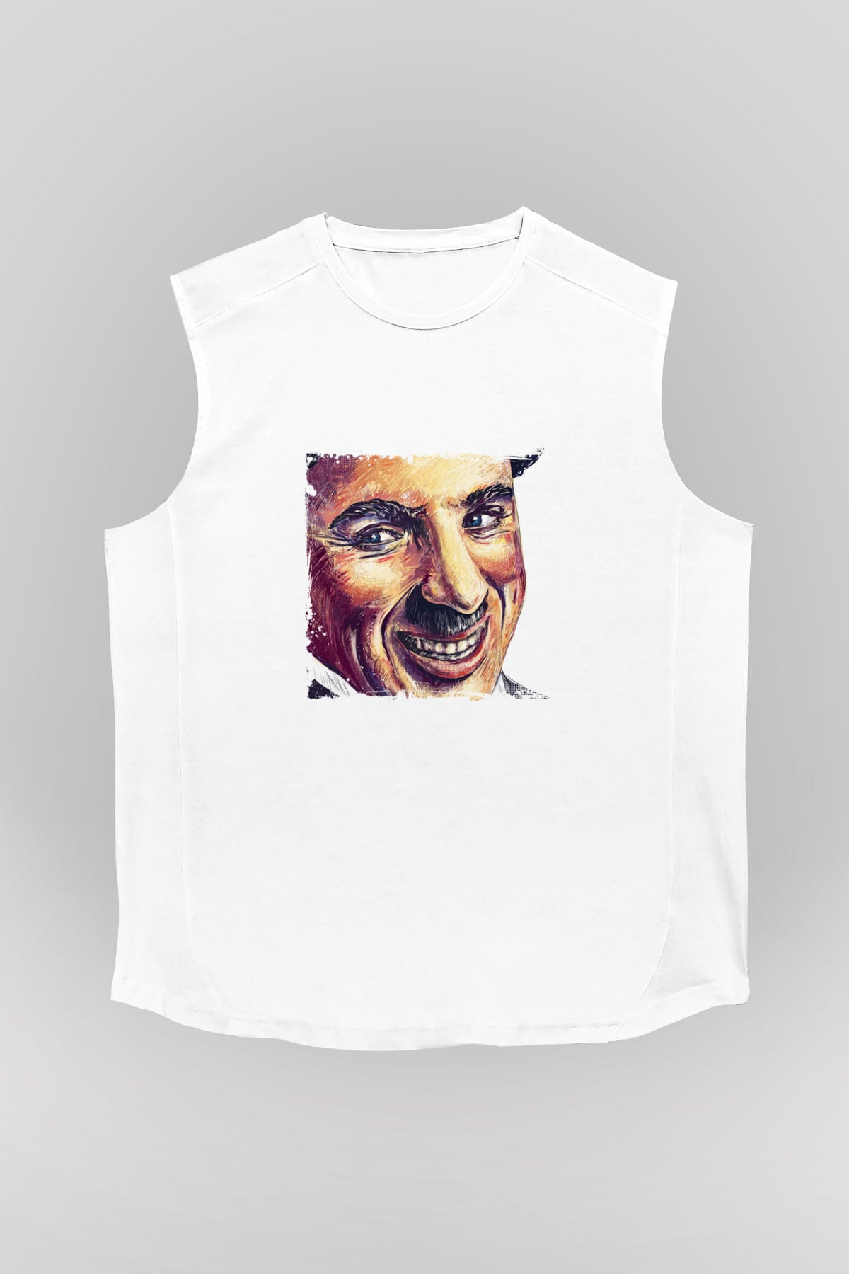 Charlie Chaplin Unisex Baskılı Beyaz Kolsuz Tişört
