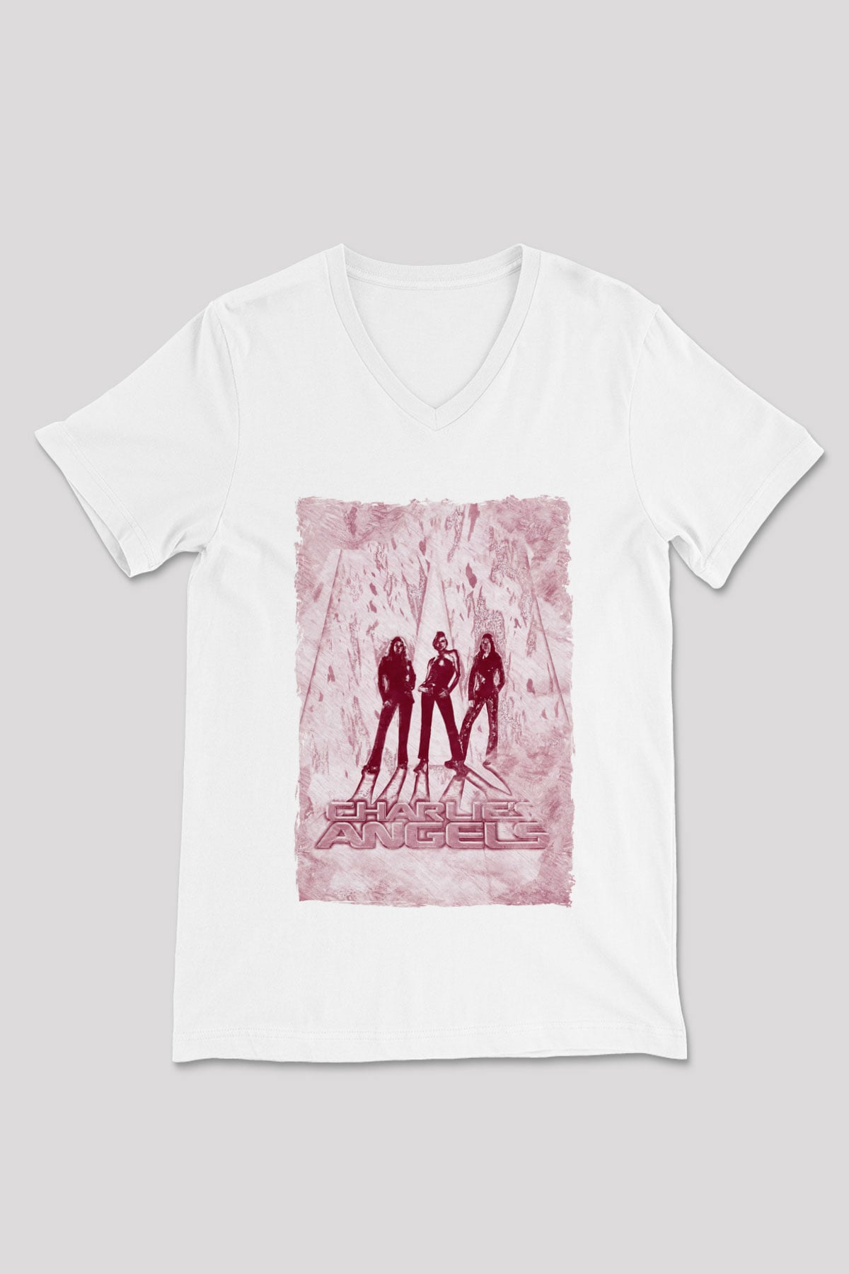 Charlies Angels Beyaz Unisex  V Yaka Tişört