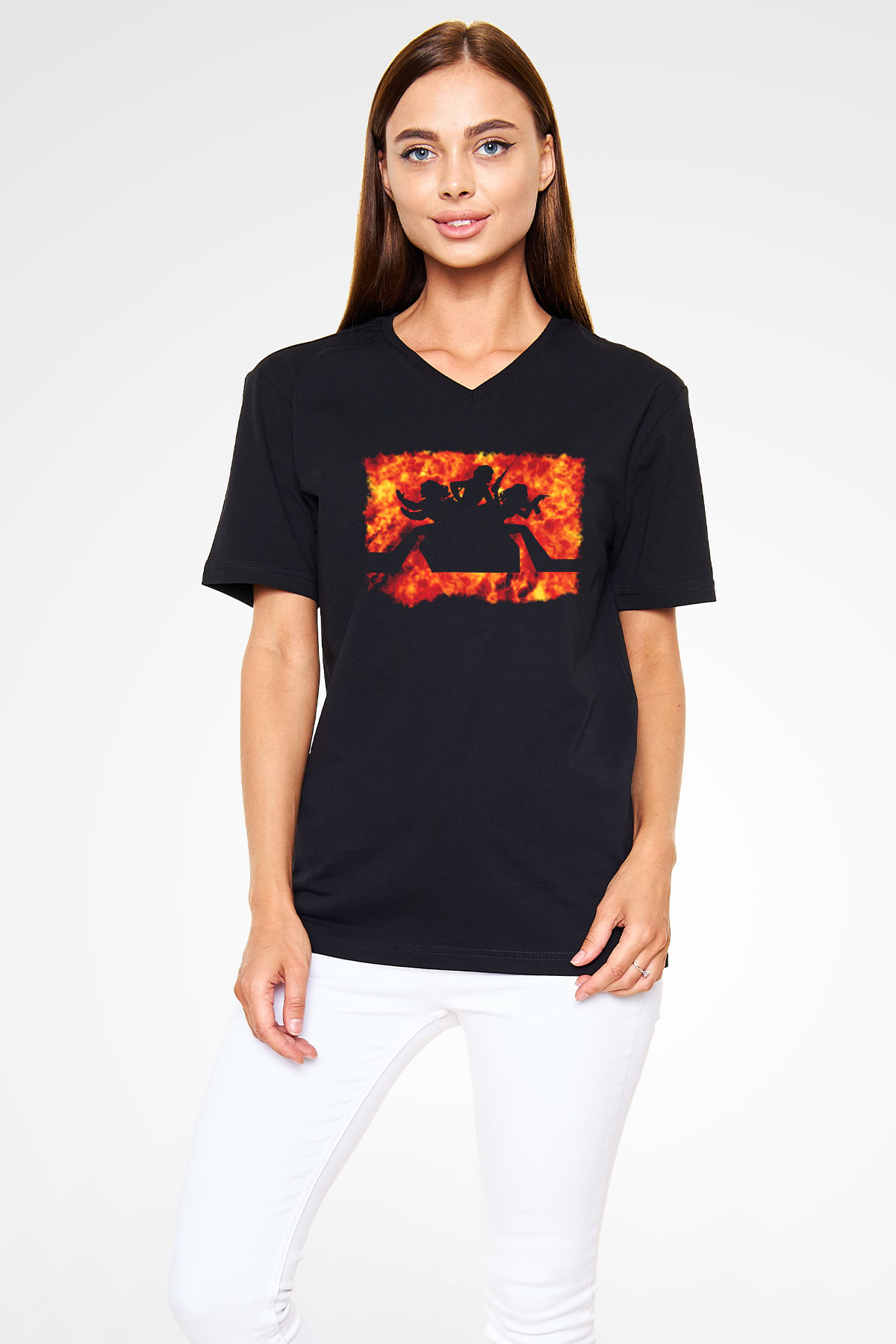 Charlies Angels Siyah Unisex V Yaka Tişört