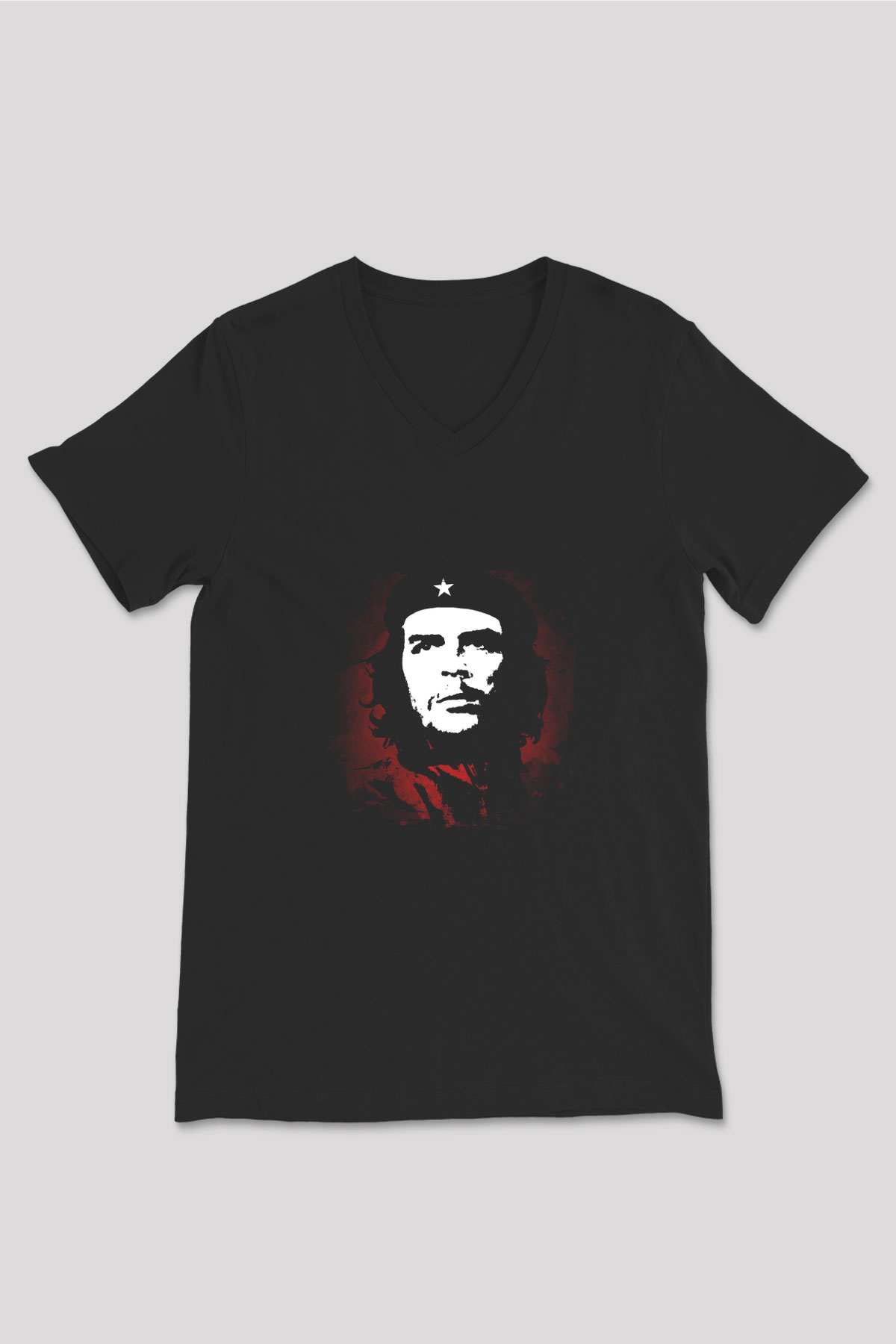 Che Guevara Baskılı Unisex Siyah V Yaka Tişört