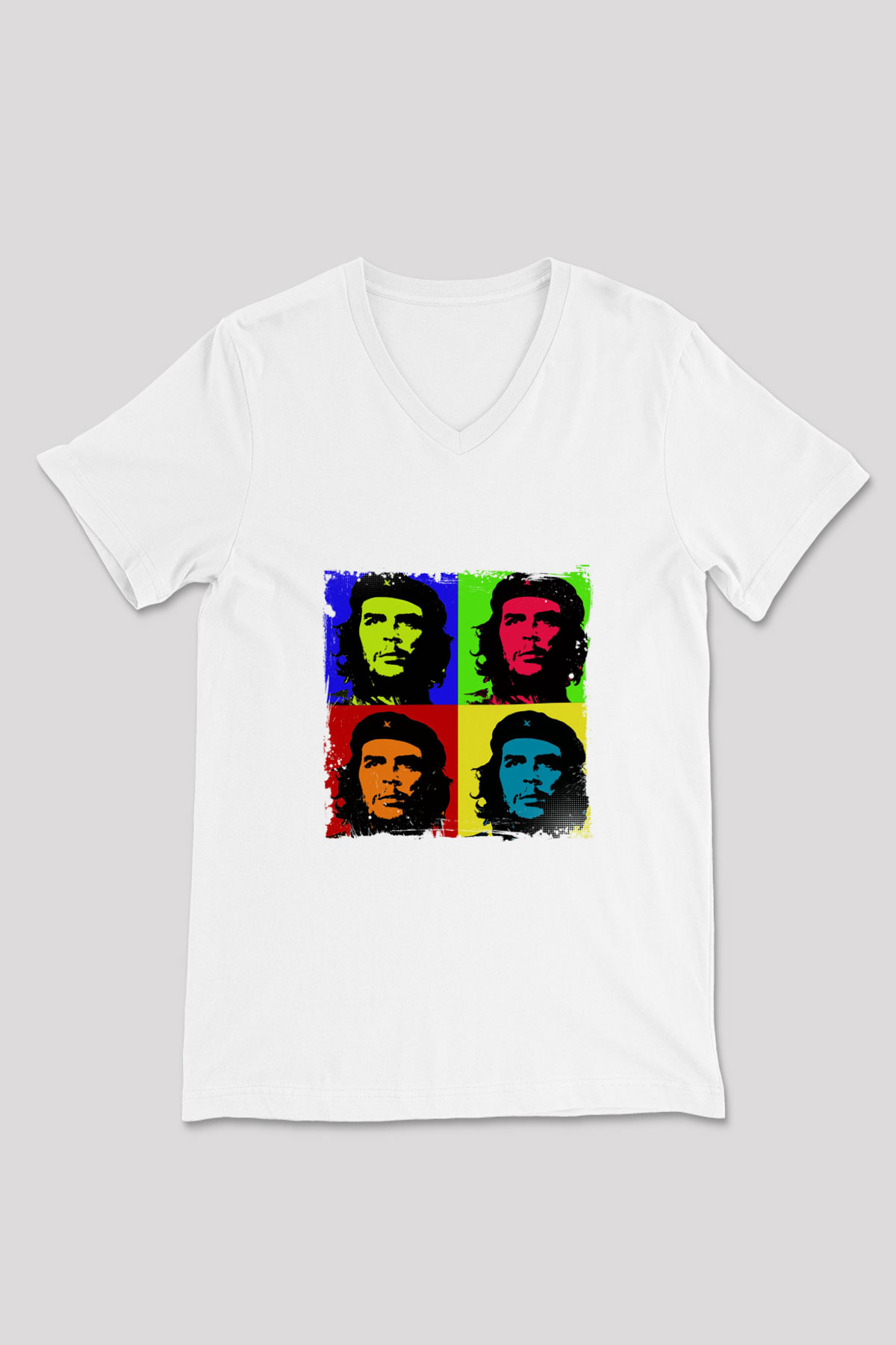 Che Guevara Baskılı V Yaka Unisex Beyaz Tişört