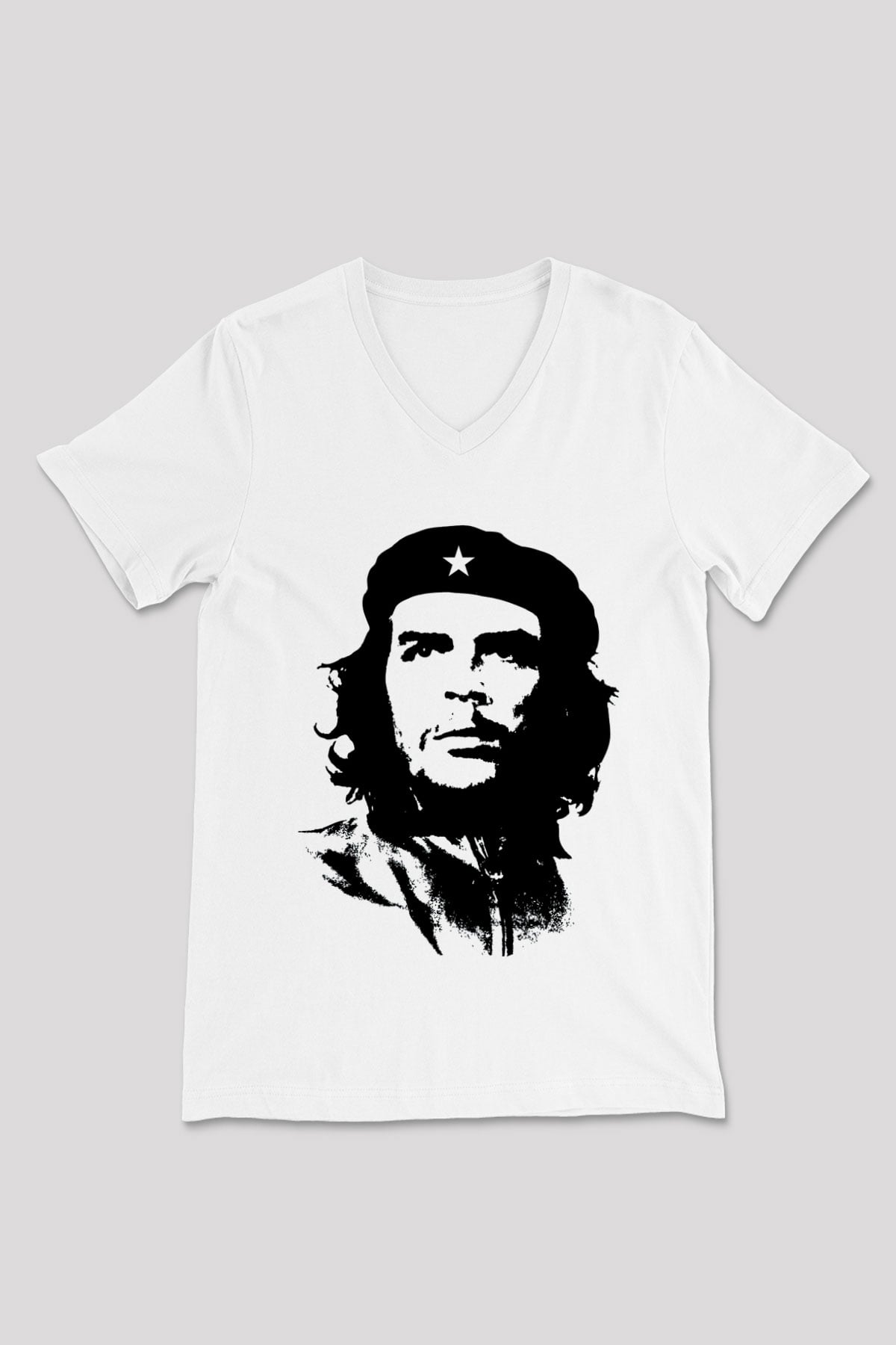 Che Guevara Beyaz Unisex V Yaka Tişört T-Shirt