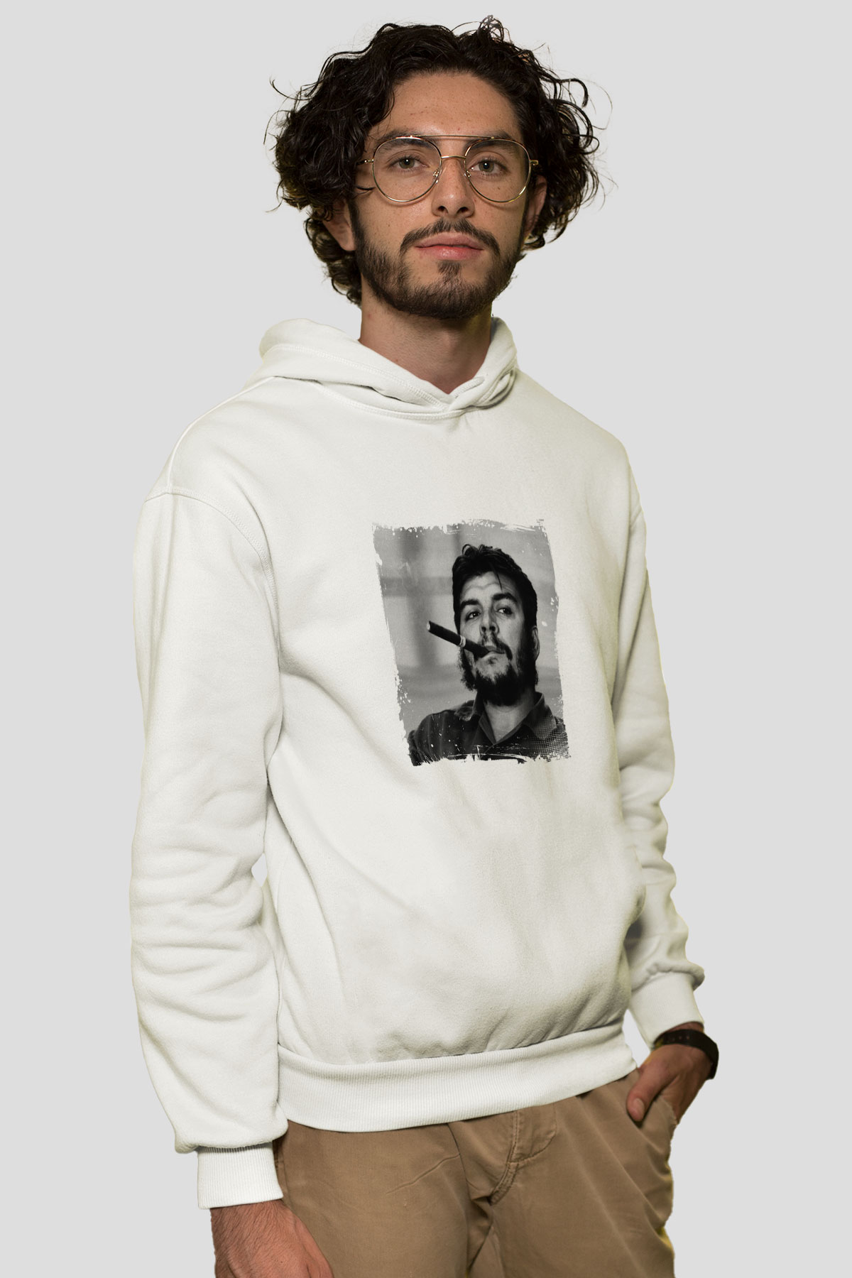 Che Guevara Unisex Baskılı Beyaz Kapüşonlu Sweatshirt