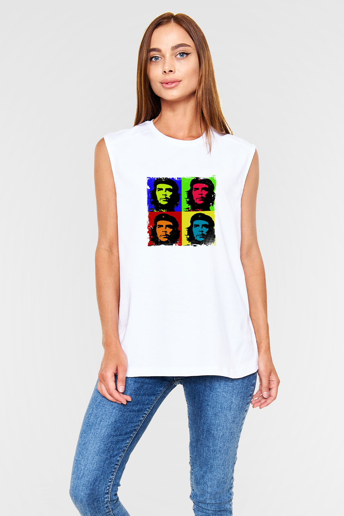 Che Guevara Unisex Baskılı Beyaz Kolsuz Tişört