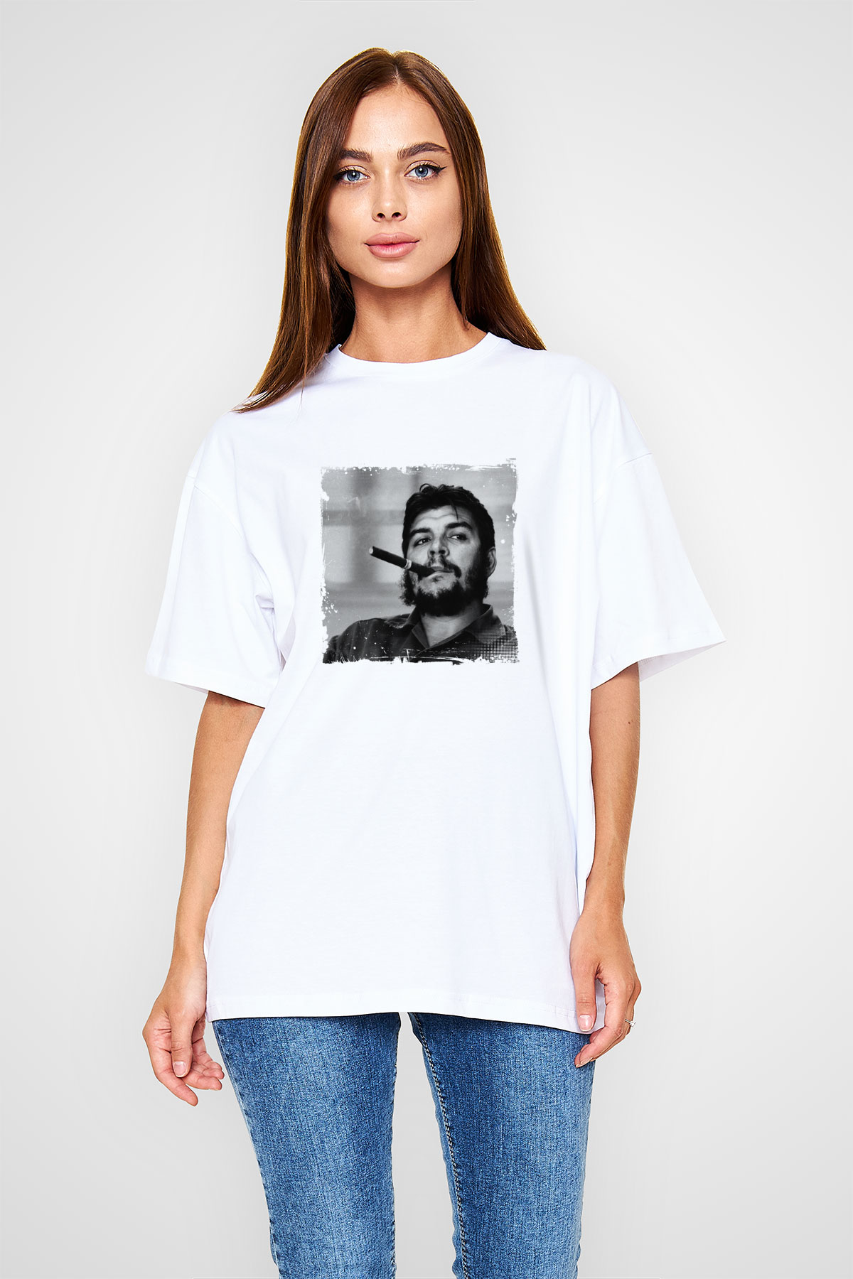 Che Guevara Oversize Baskılı Beyaz Tişört