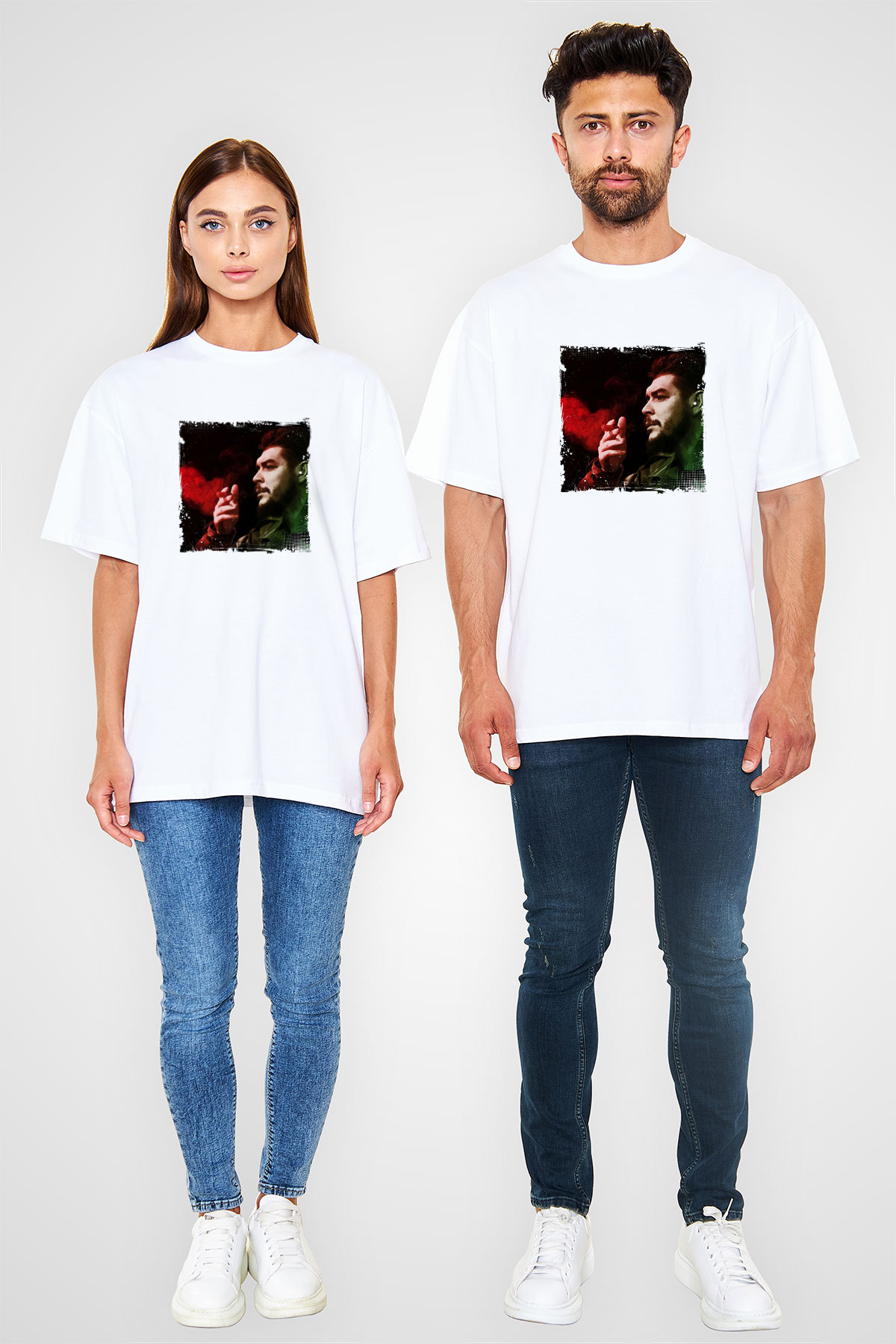 Che Guevara Oversize Baskılı Beyaz Tişört