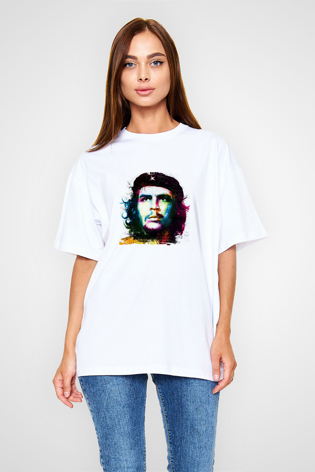 Che Guevara Oversize Baskılı Beyaz Tişört