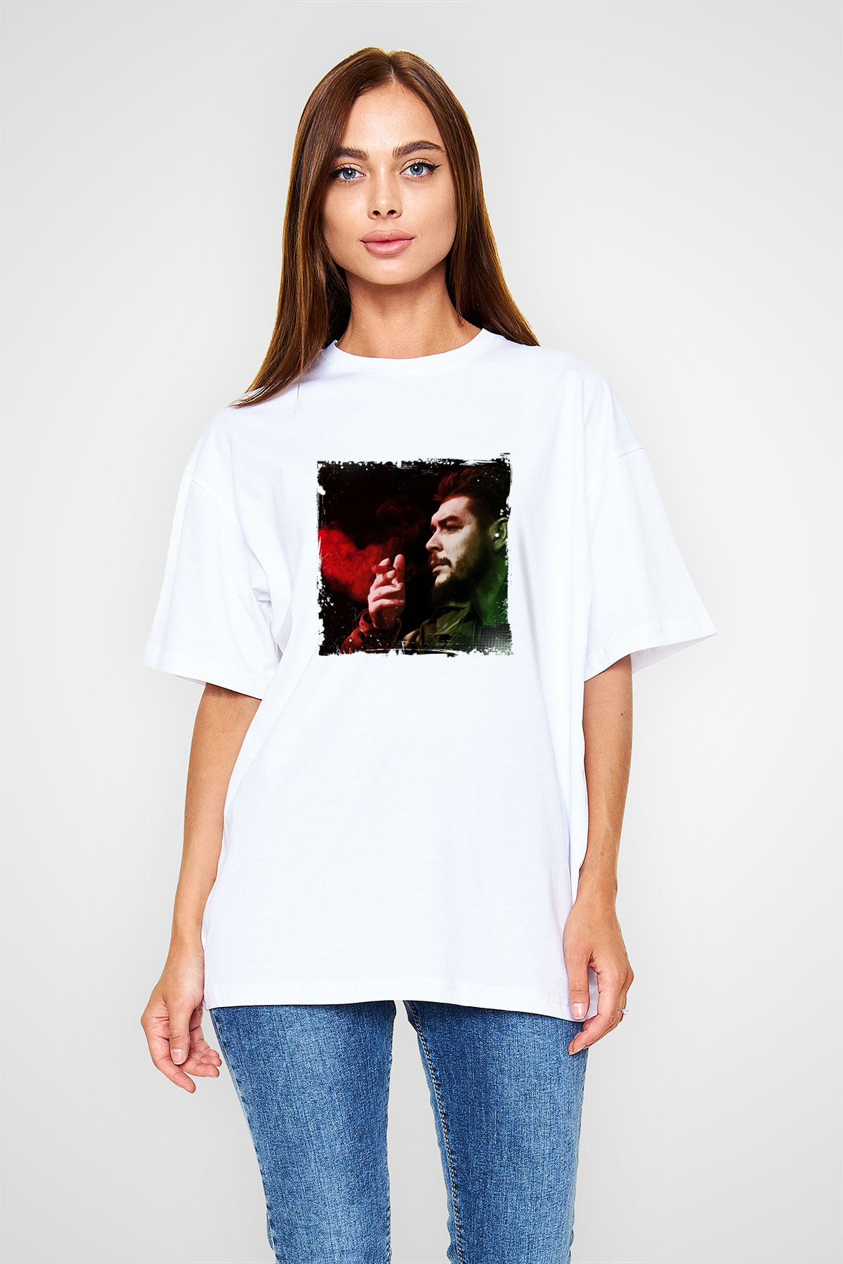 Che Guevara Oversize Baskılı Beyaz Tişört