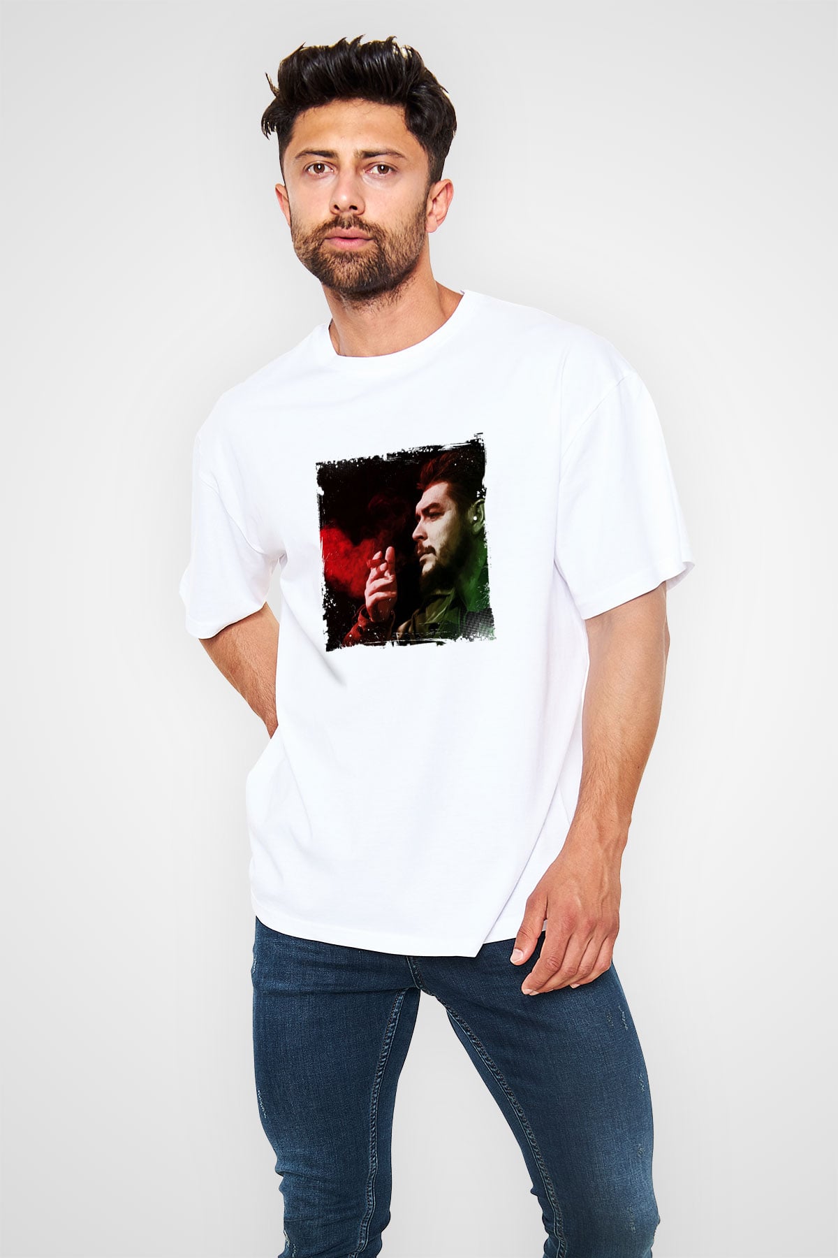 Che Guevara Oversize Baskılı Beyaz Tişört