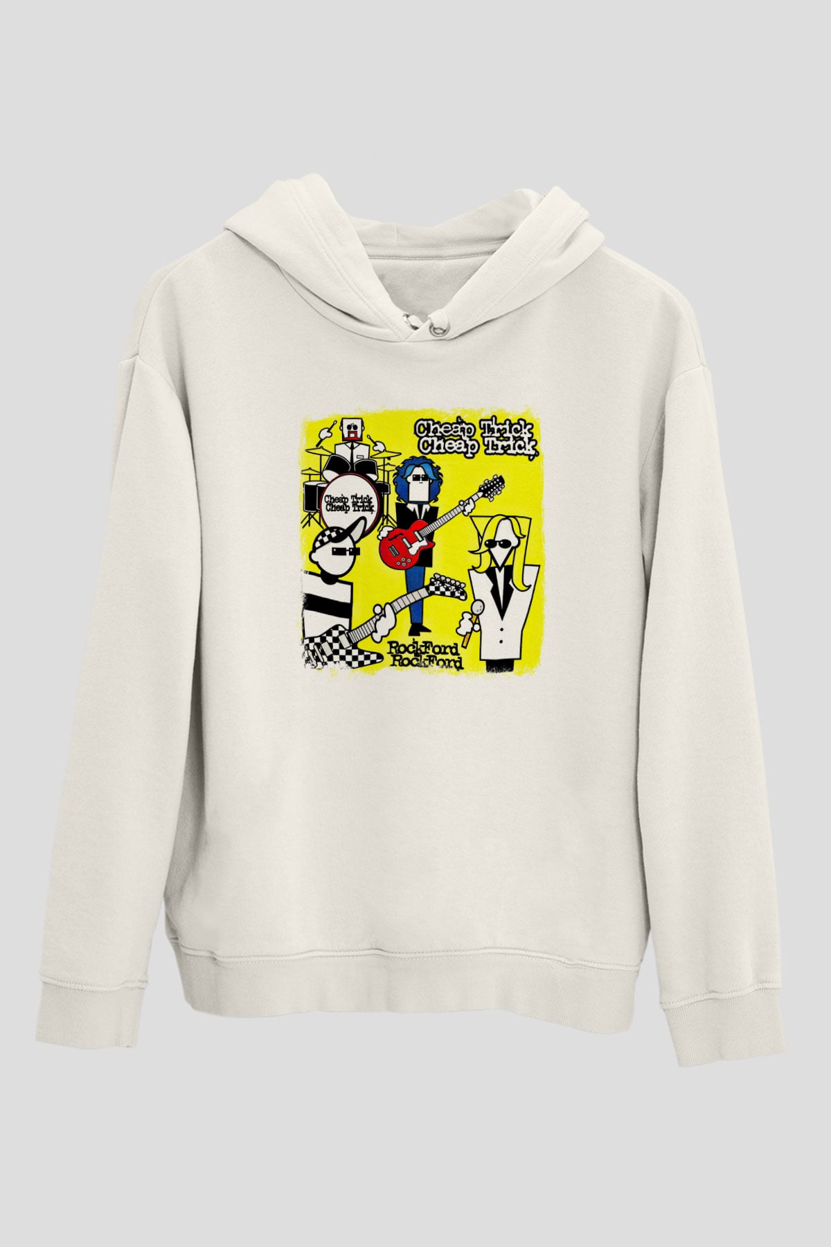 Cheap Trick Baskılı Unisex Beyaz Hoodie