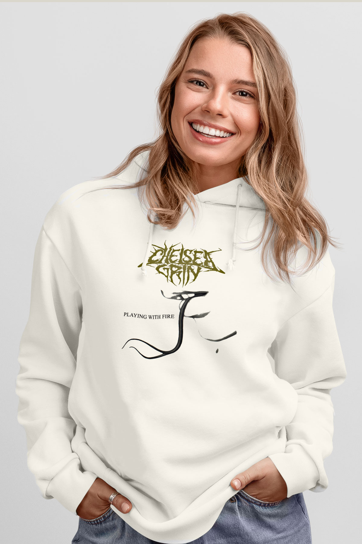 Chelsea Grin Baskılı Unisex Beyaz Hoodie
