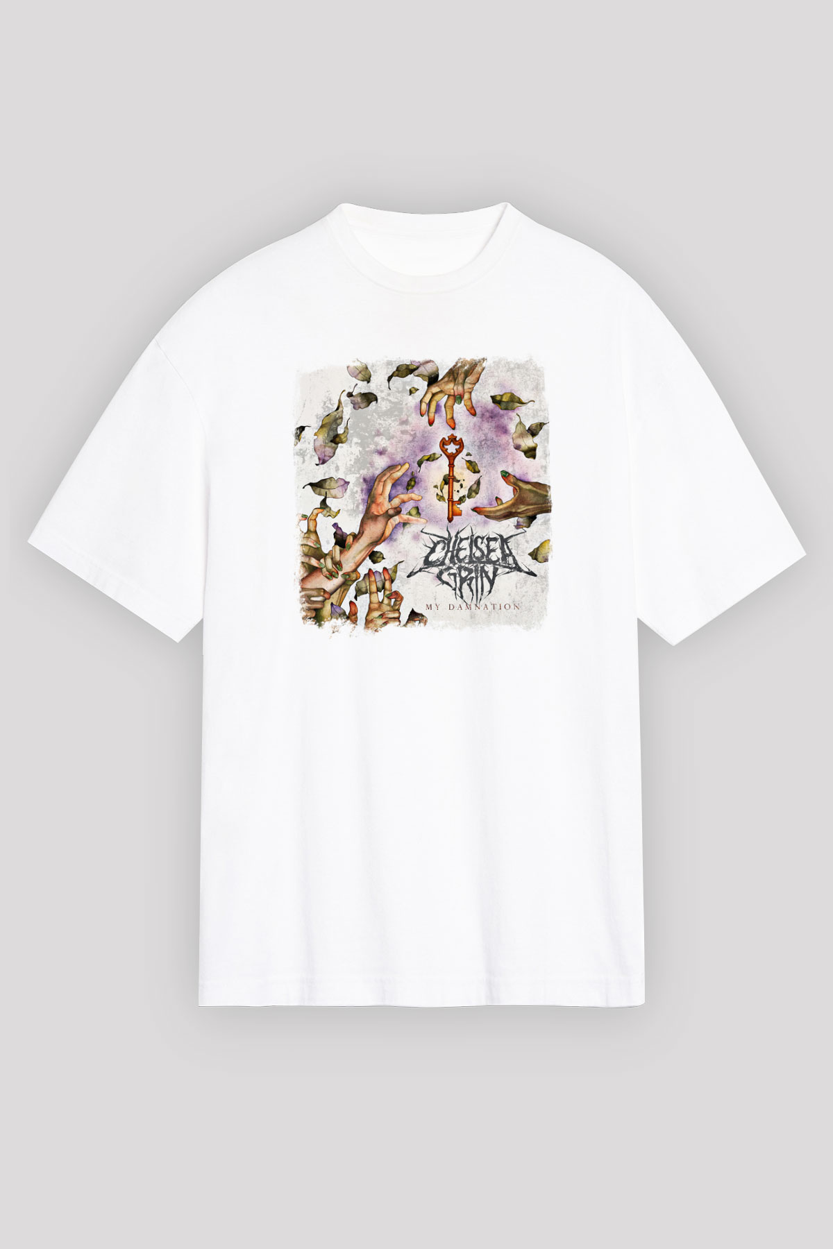 Chelsea Grin Baskılı Unisex Beyaz Oversize Tişört