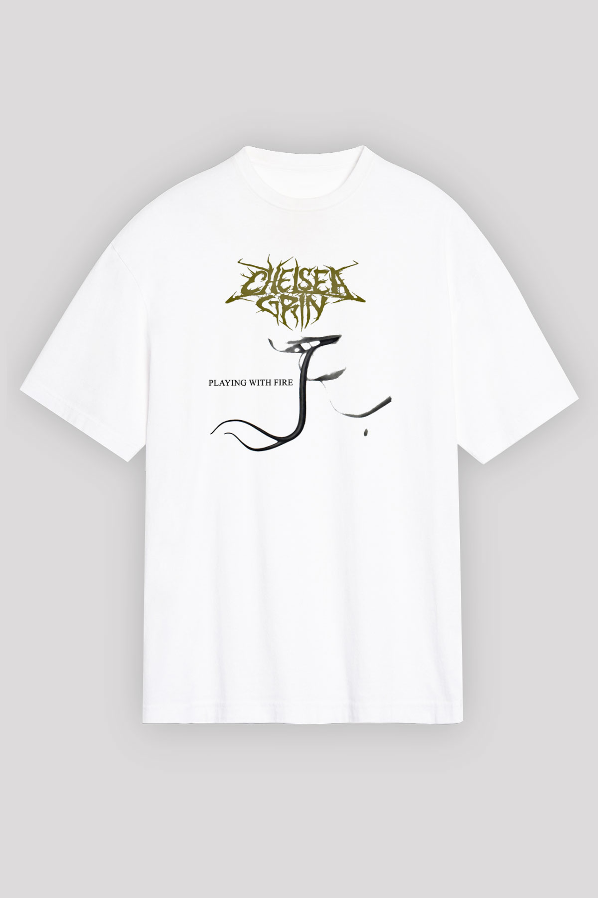 Chelsea Grin Baskılı Unisex Beyaz Oversize Tişört
