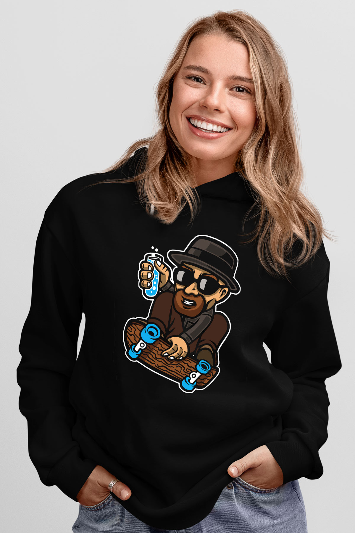 Chemical Board Baskılı Unisex Siyah Hoodie