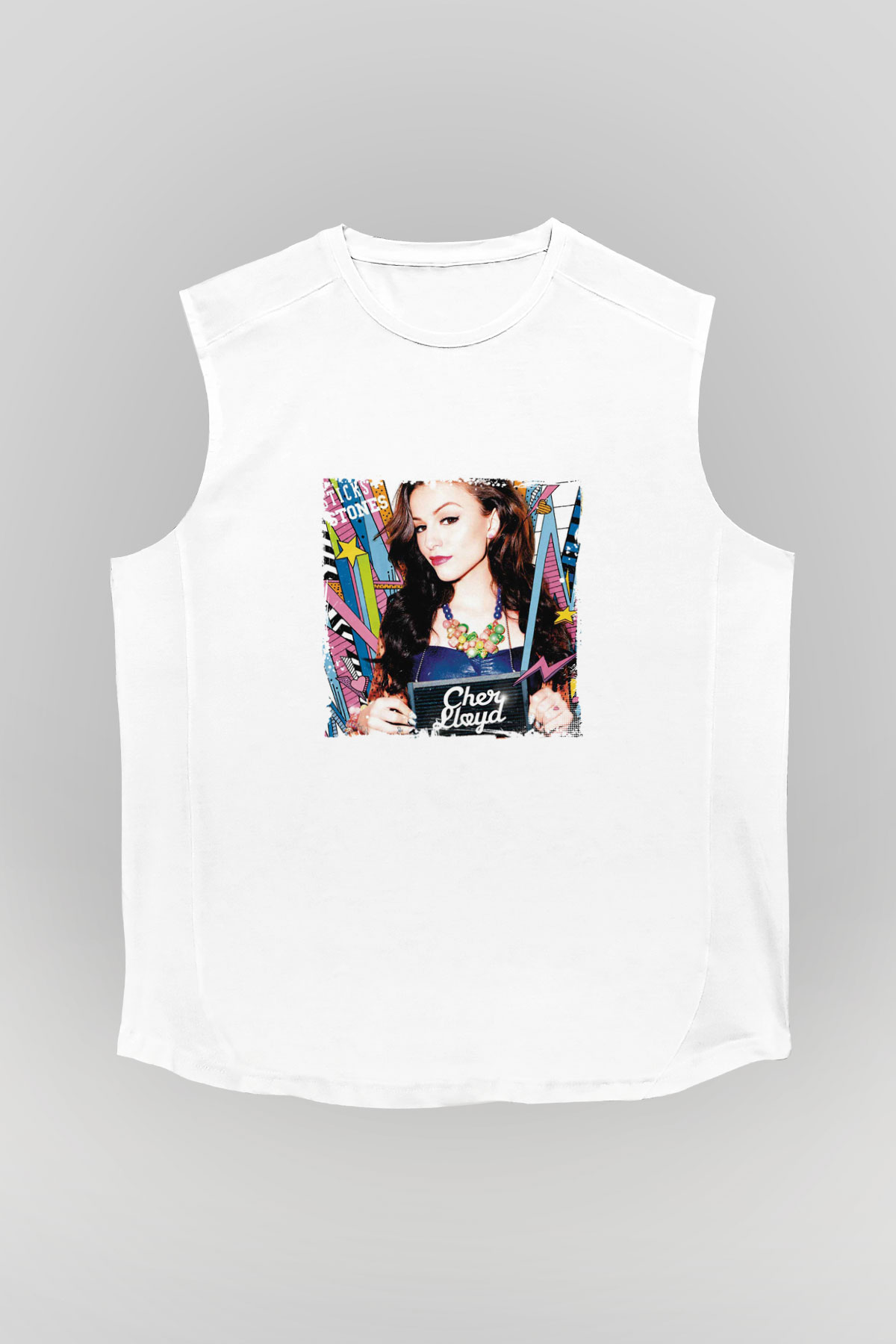 Cher Lloyd Baskılı Unisex Beyaz Kolsuz Tişört