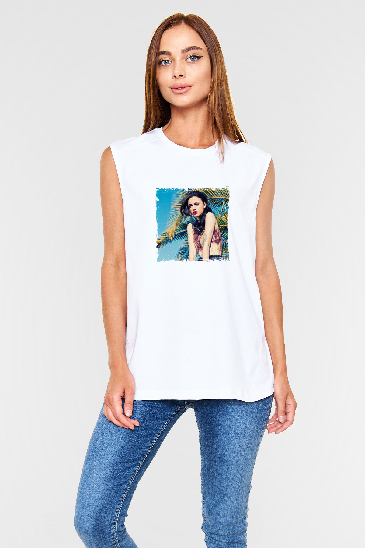Cher Lloyd Baskılı Unisex Beyaz Kolsuz Tişört