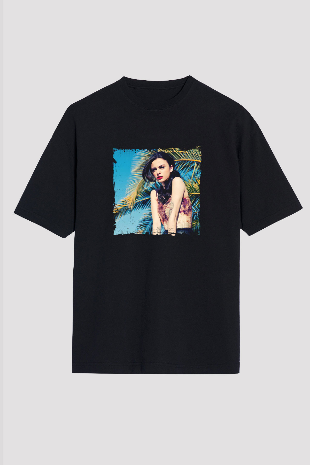 Cher Lloyd Baskılı Unisex Oversize Siyah Tişört
