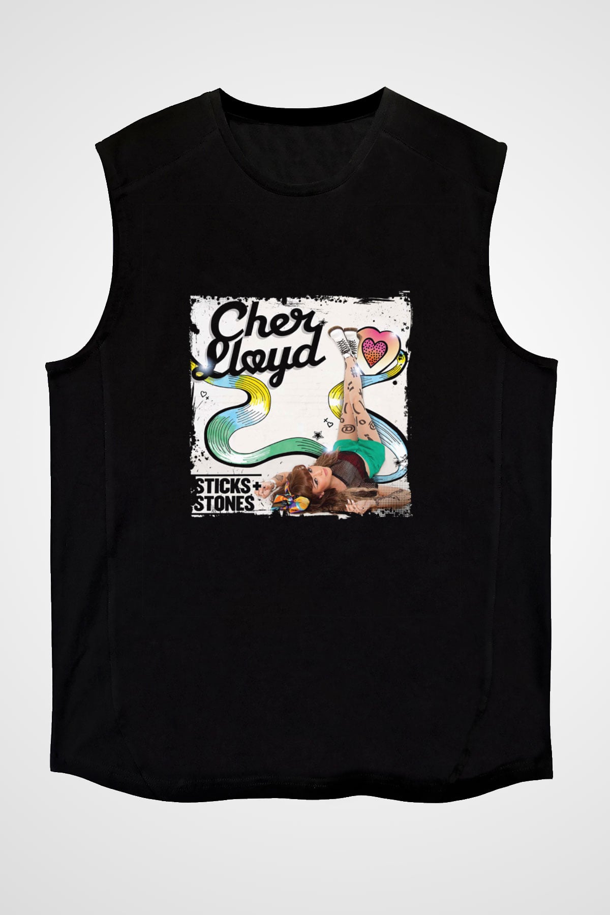 Cher Lloyd Baskılı Unisex Siyah Kolsuz Tişört