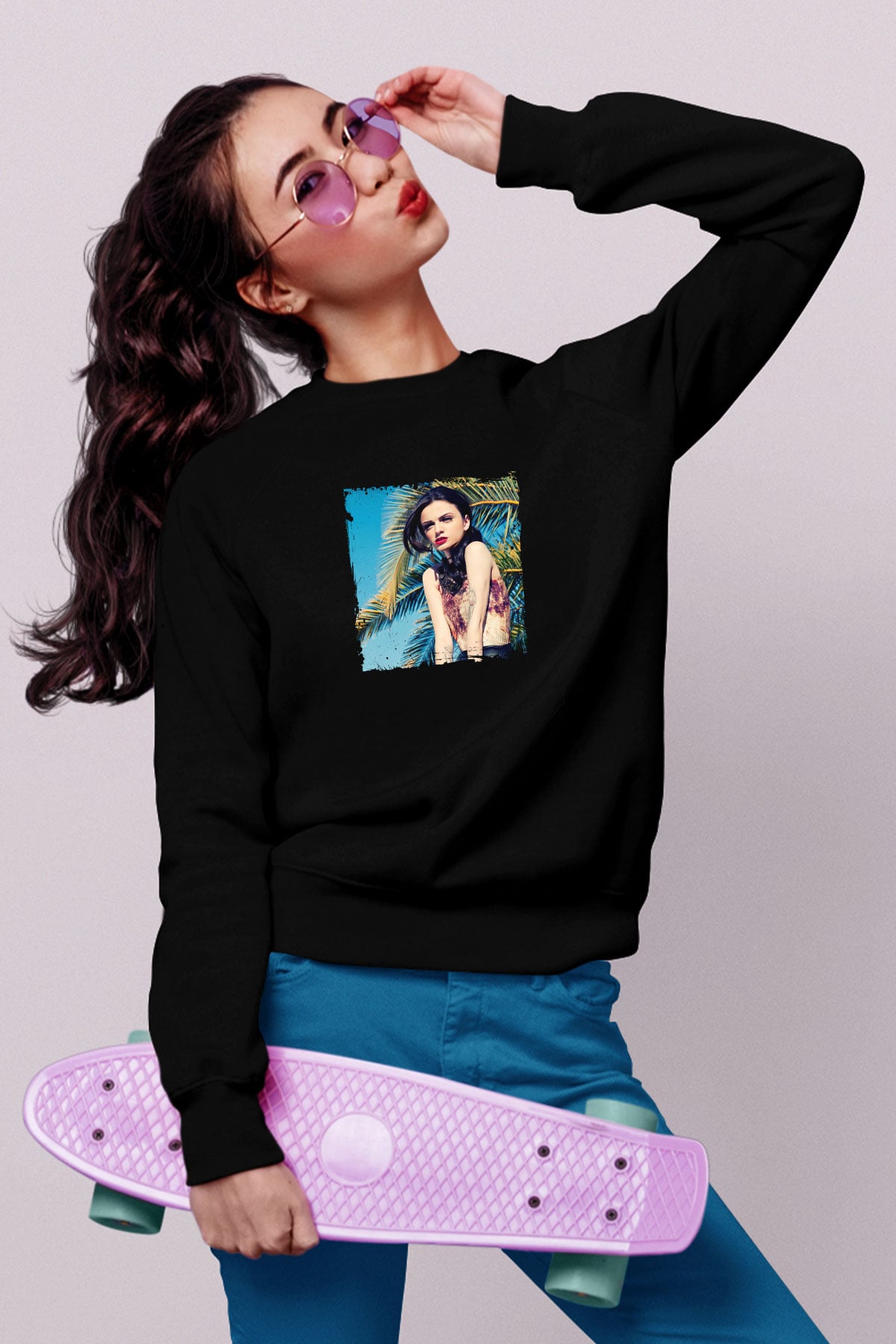 Cher Lloyd Baskılı Unisex Siyah Sweatshirt
