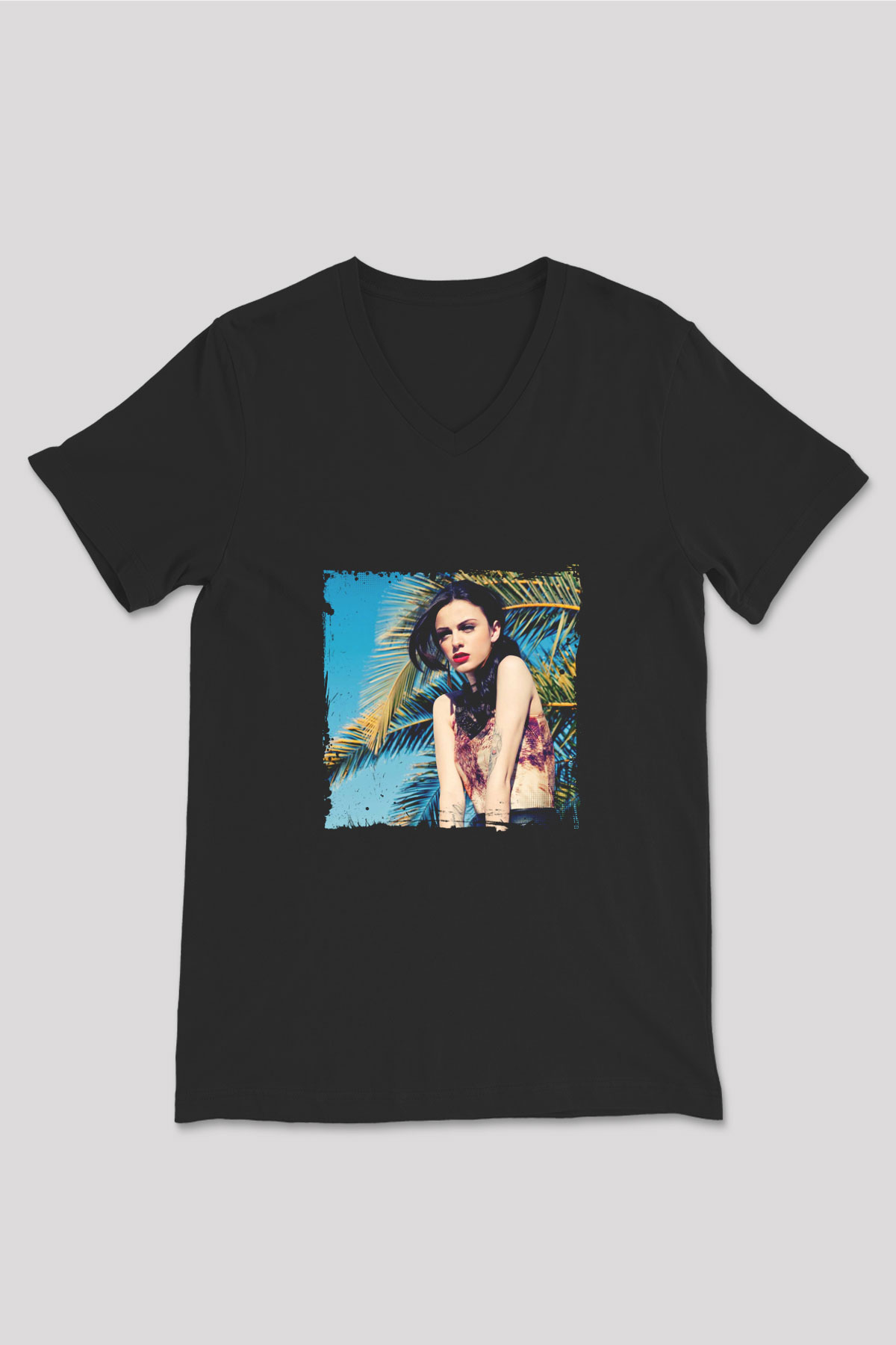 Cher Lloyd Baskılı Unisex Siyah V Yaka Tişört