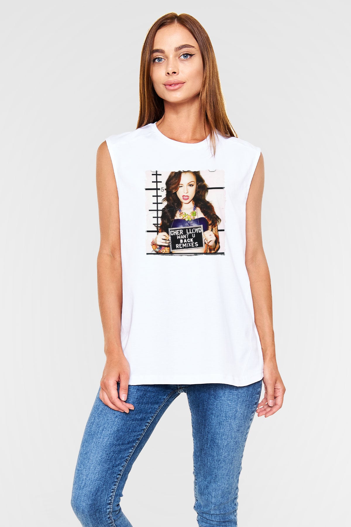 Cher Lloyd Beyaz Unisex Kolsuz Tişört