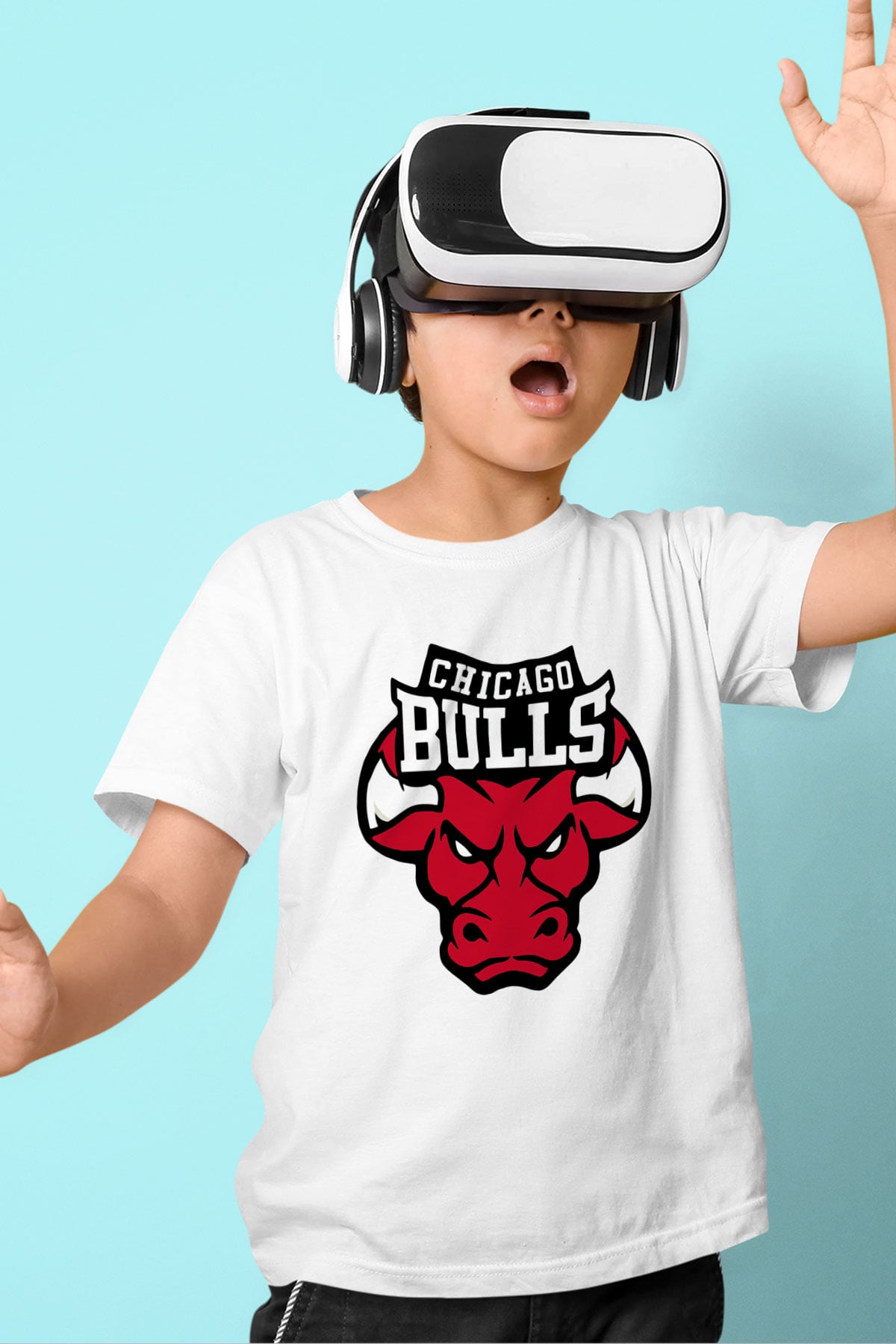 Chicago Bulls Baskılı Beyaz Unisex Çocuk Tişört