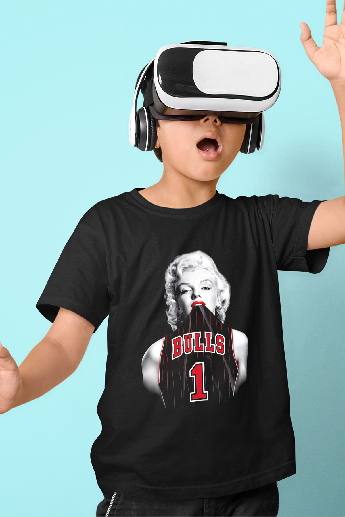 Chicago Bulls Baskılı Siyah Unisex Çocuk Tişört